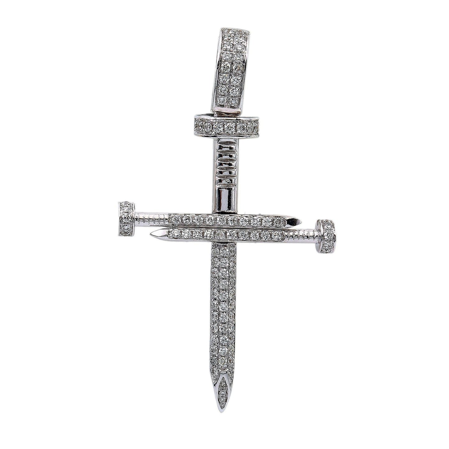 14K White Gold Diamond Cross Shaped Pendant