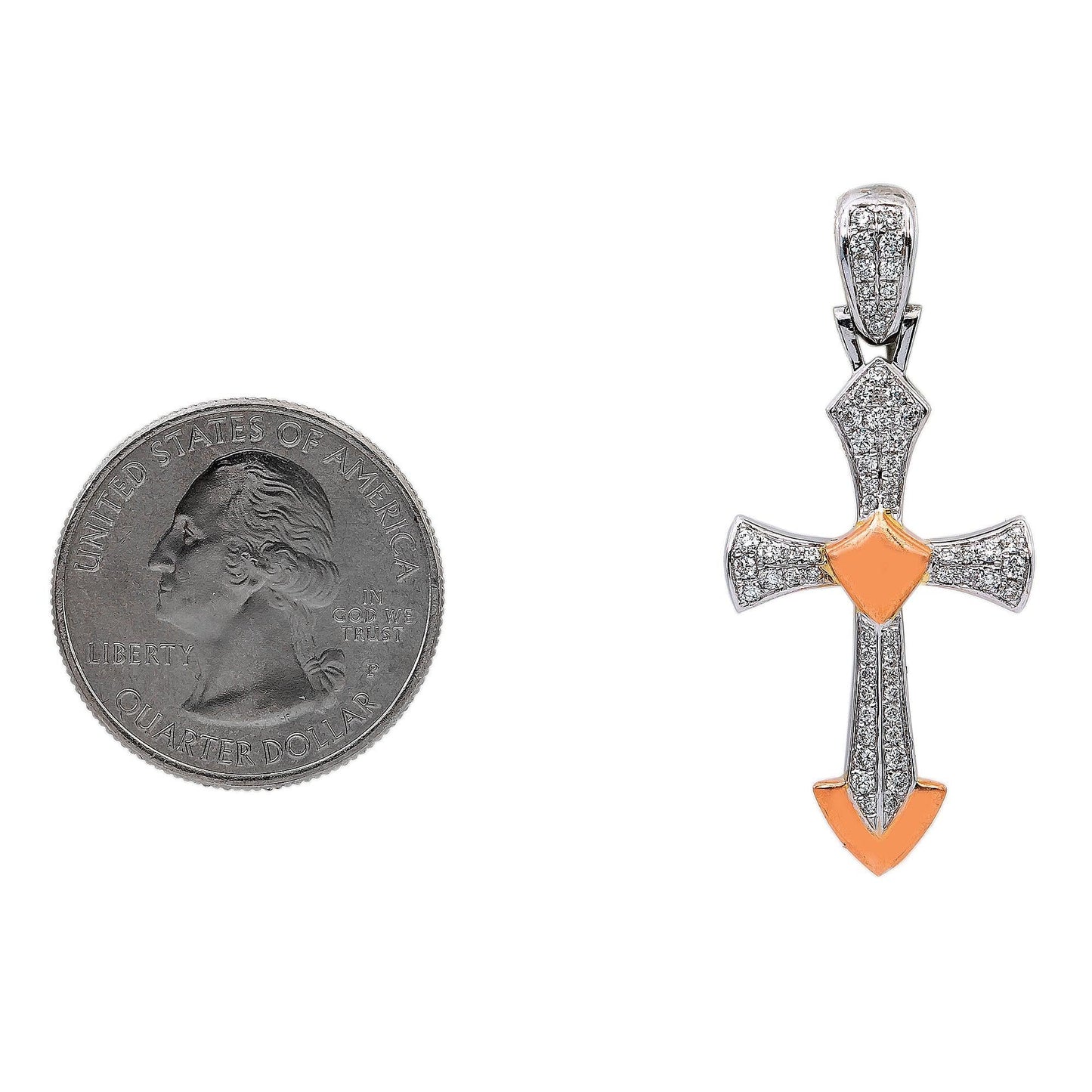 14K White Gold Diamond Cross Shaped Pendant