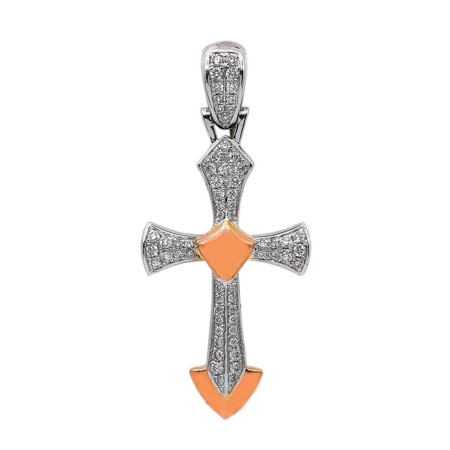 14K White Gold Diamond Cross Shaped Pendant