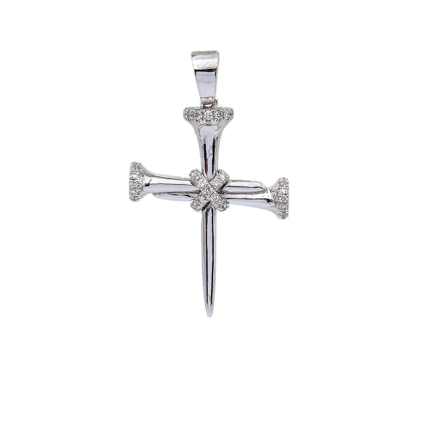 14K White Gold Diamond Cross Shaped Pendant
