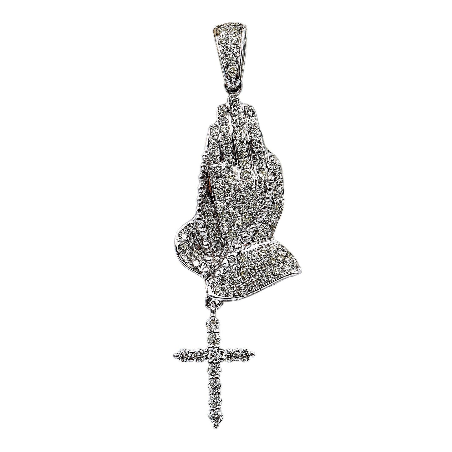 14K White Gold Diamond Praying Hands Shaped Pendant