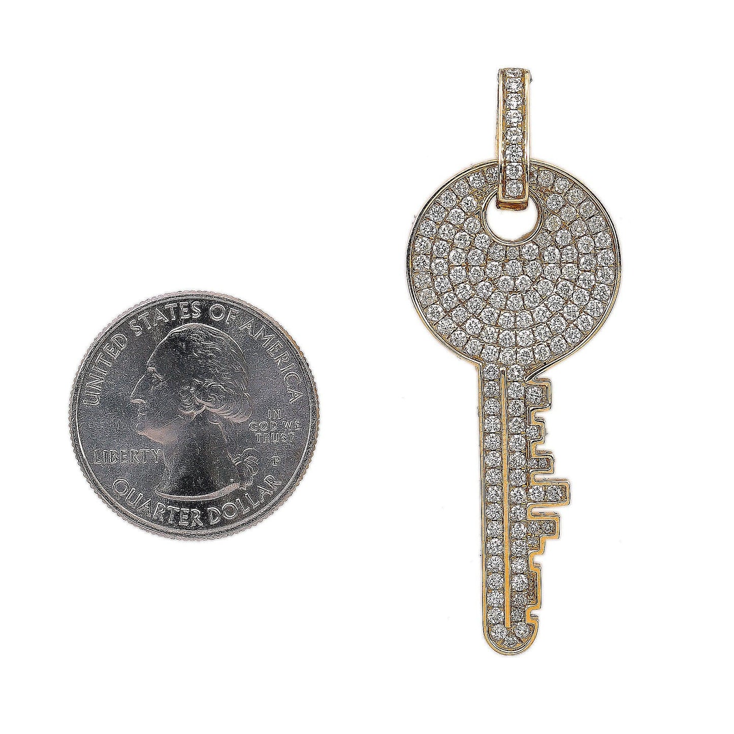 14K Yellow Gold Diamond The Key Round Shaped Pendant