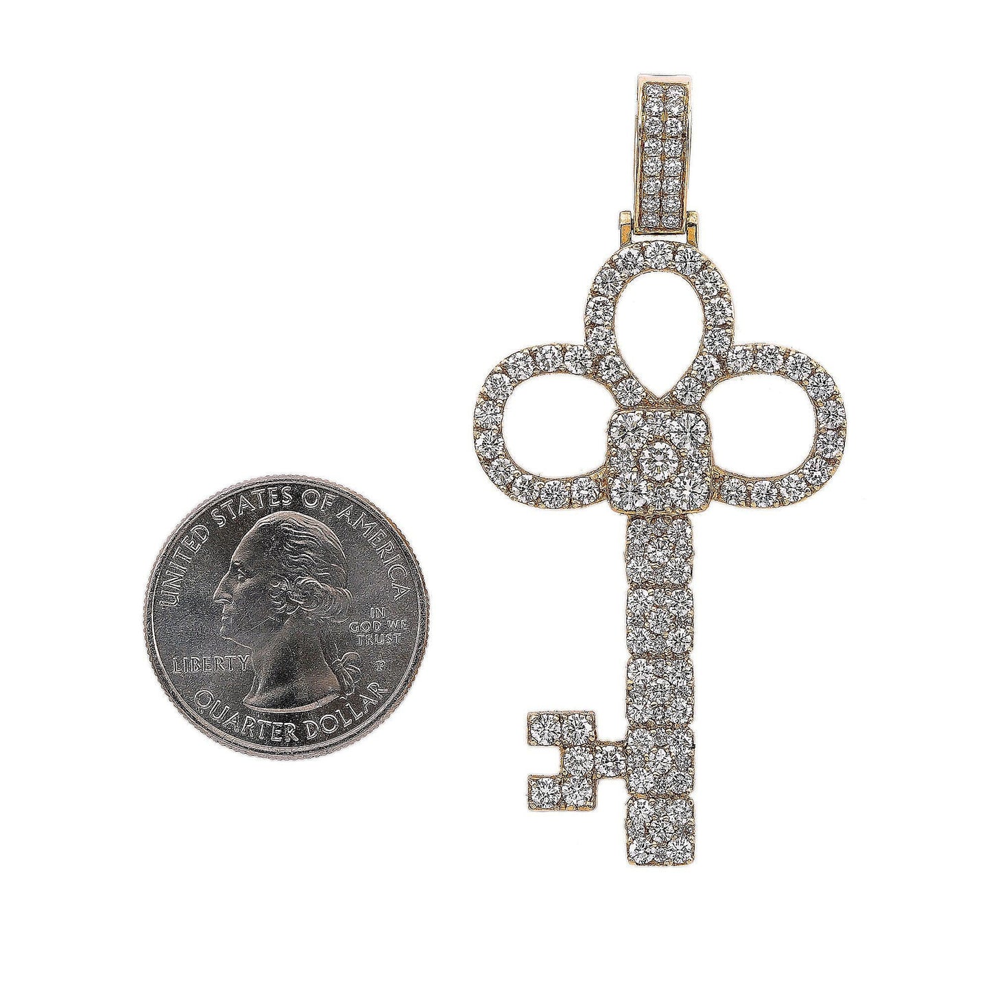 14K Yellow Gold Diamond Key Shaped Pendant