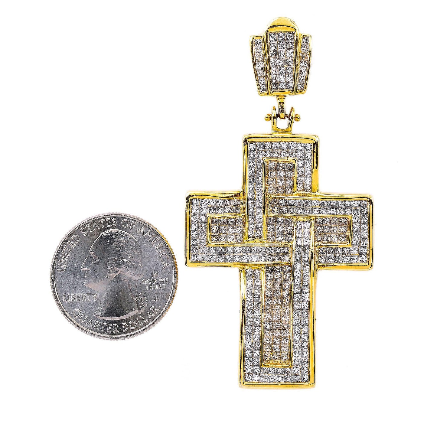 14K Yellow Gold Diamond Cross Shaped Pendant