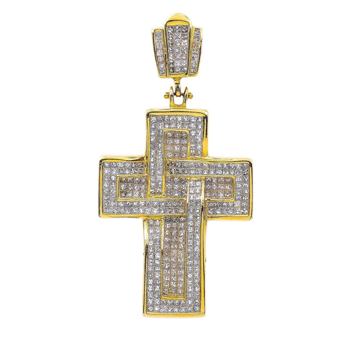 14K Yellow Gold Diamond Cross Shaped Pendant