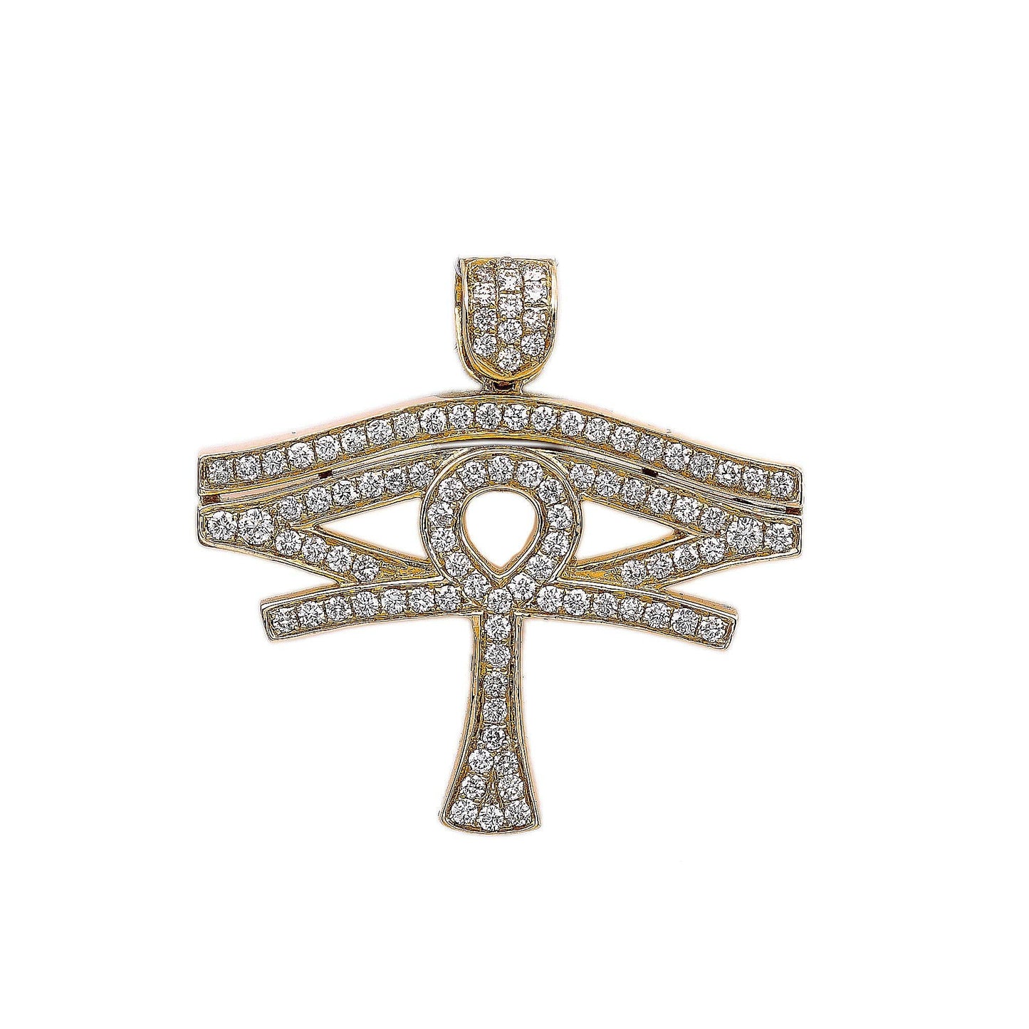 14K Yellow Gold Diamond Horus Eye Shaped Pendant