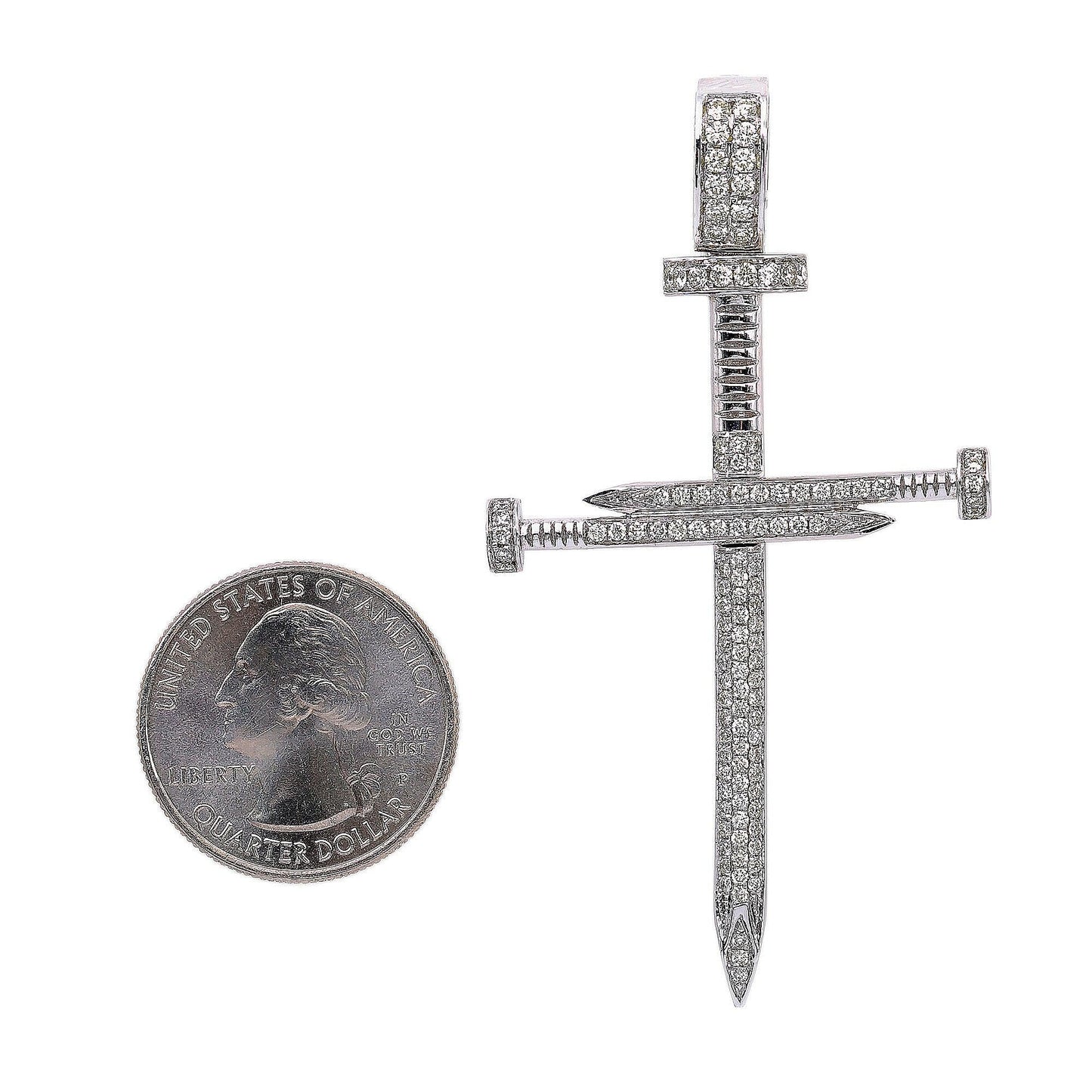 14K White Gold Diamond Cross Shaped Pendant
