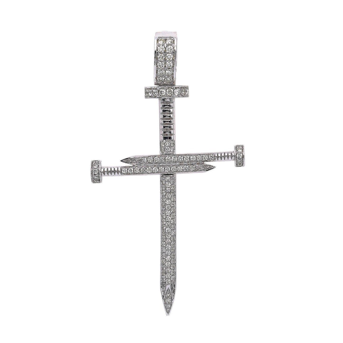 14K White Gold Diamond Cross Shaped Pendant