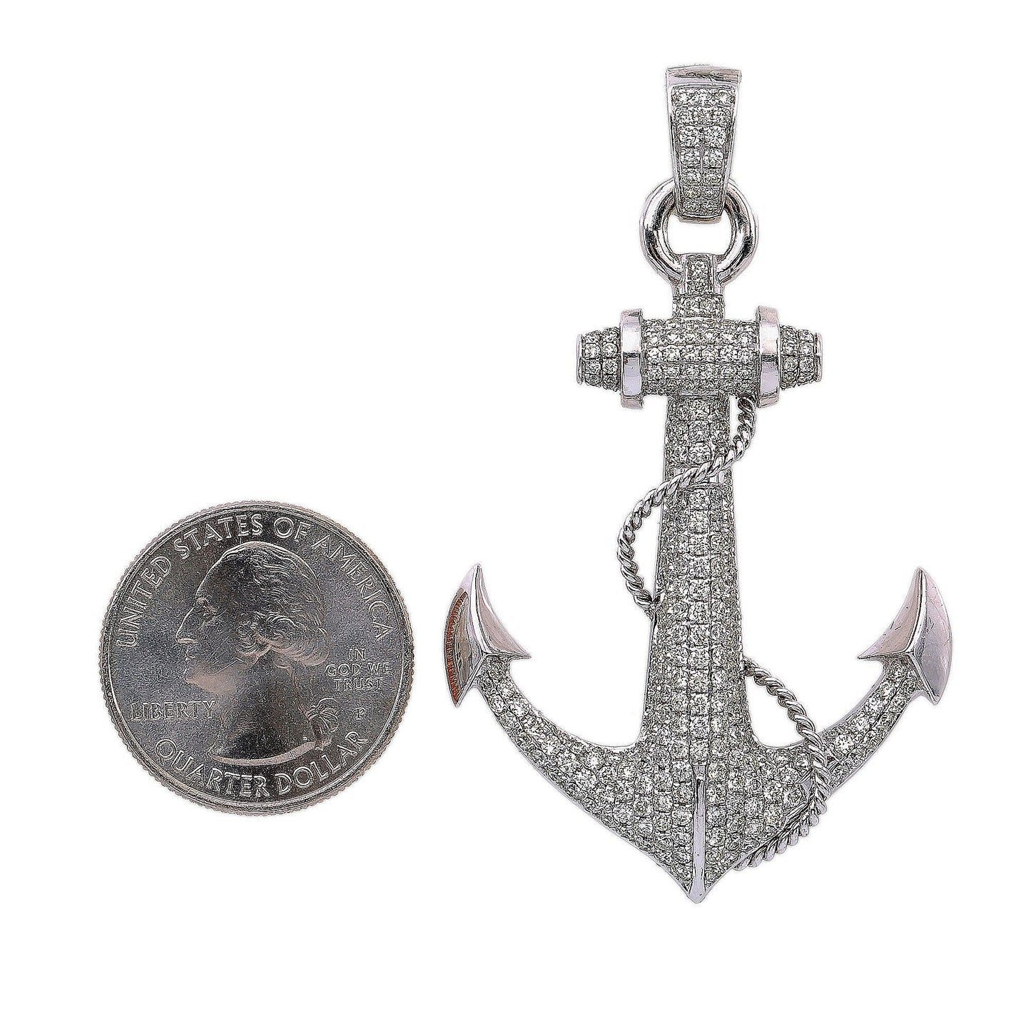 14K WHITE GOLD DIAMOND ANCHOR PENDANT 3.39 CT
