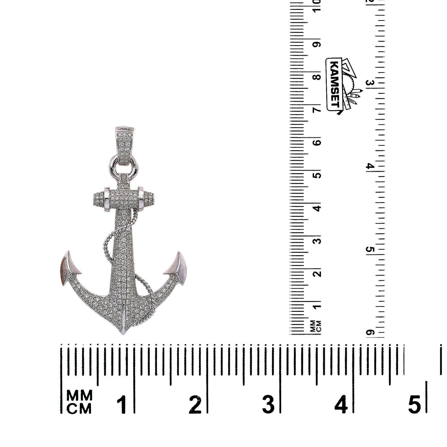 14K WHITE GOLD DIAMOND ANCHOR PENDANT 3.39 CT