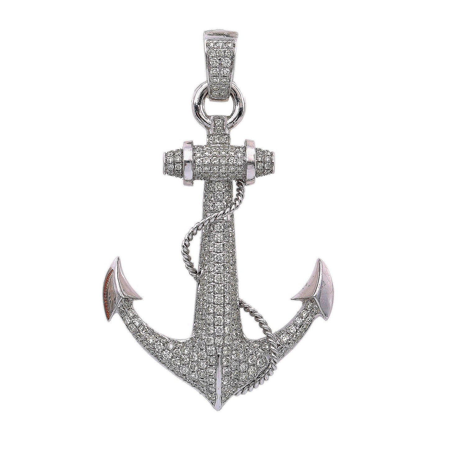 14K WHITE GOLD DIAMOND ANCHOR PENDANT 3.39 CT