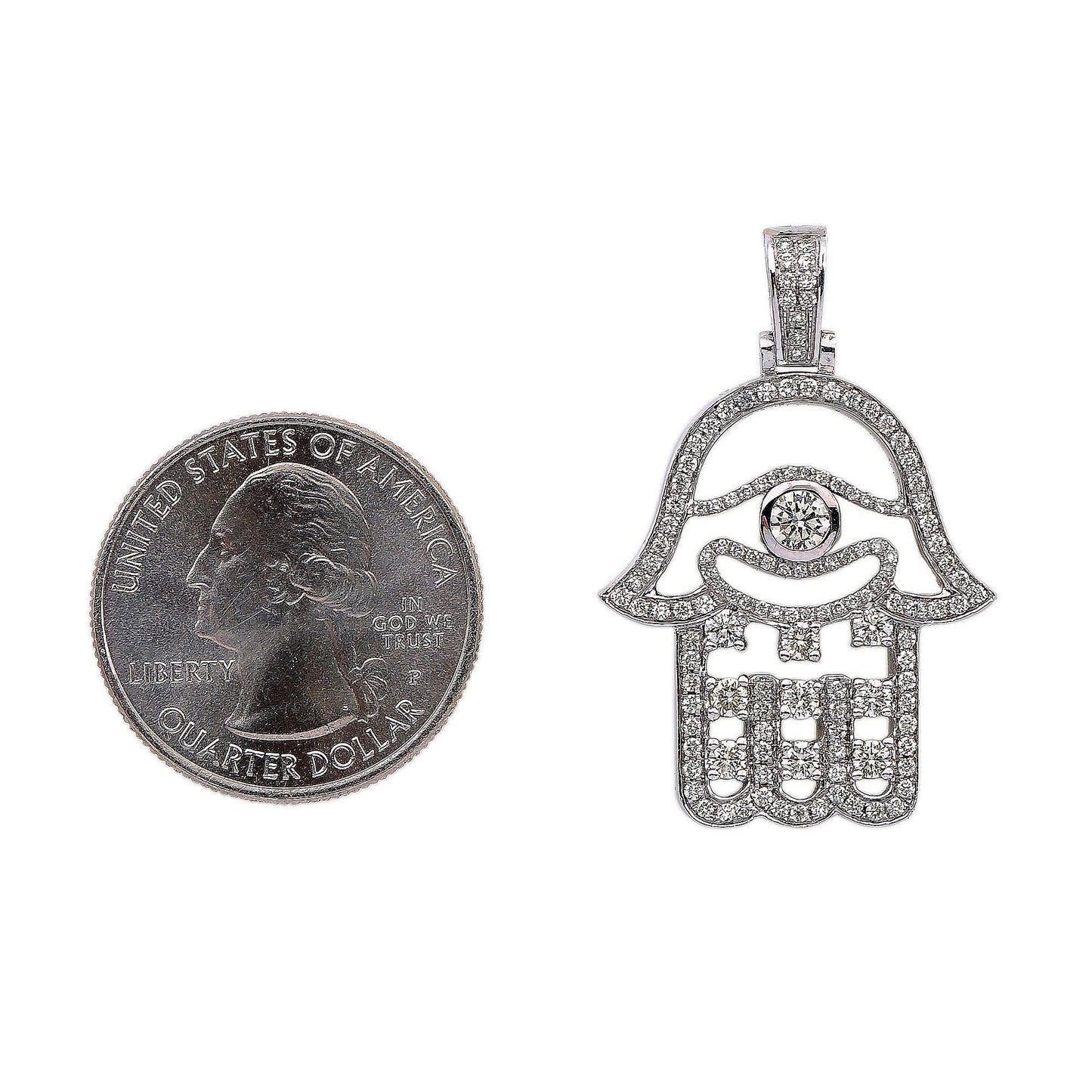 14K White Gold Diamond Hamsa Shaped Pendant