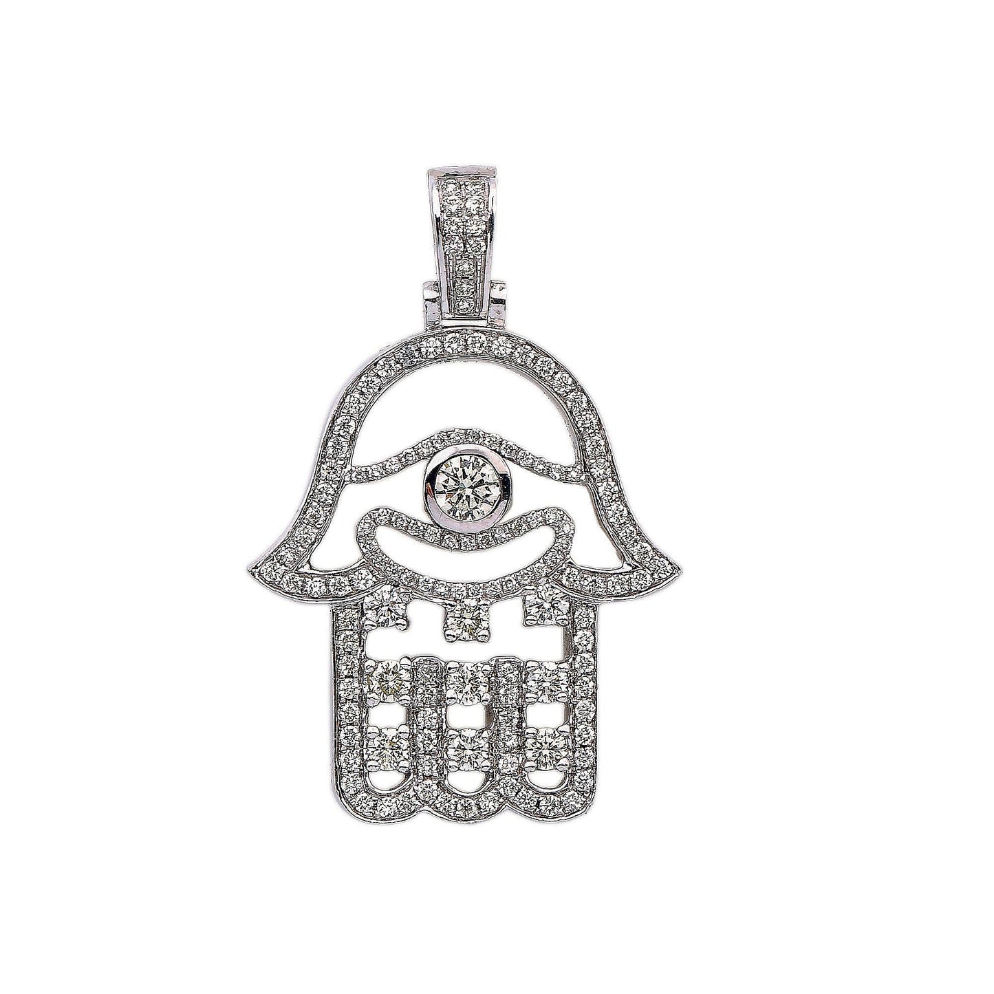 14K White Gold Diamond Hamsa Shaped Pendant