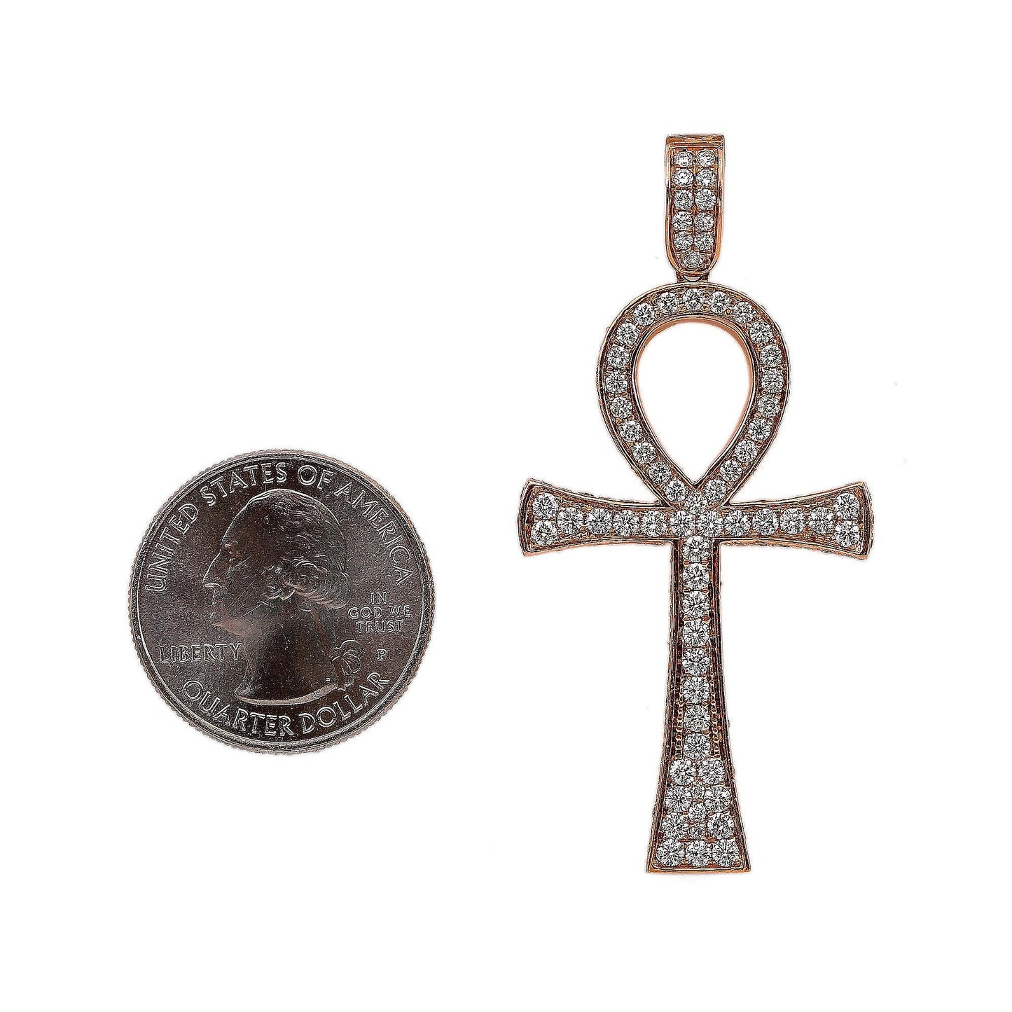 14K Rose Gold Diamond Cross Shaped Pendant