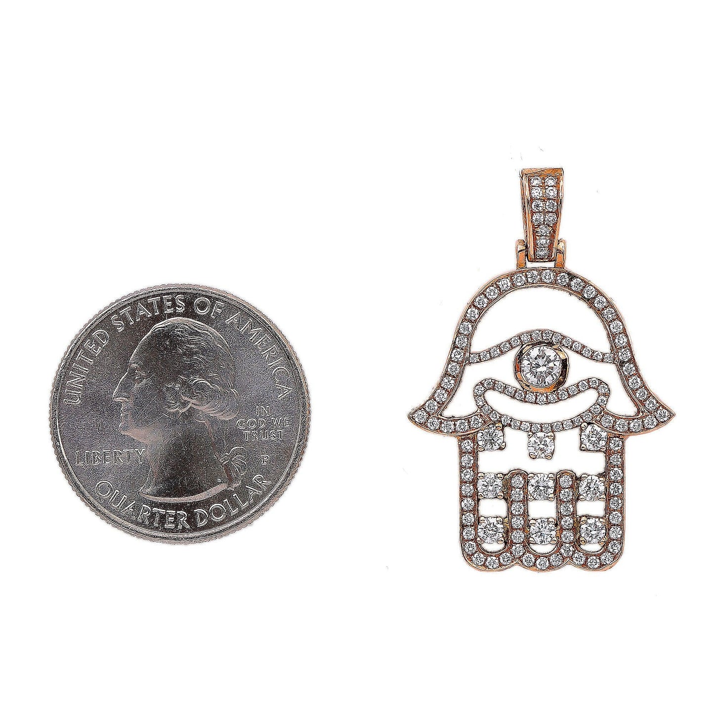 14K Rose Gold Diamond Hamsa Shaped Pendant