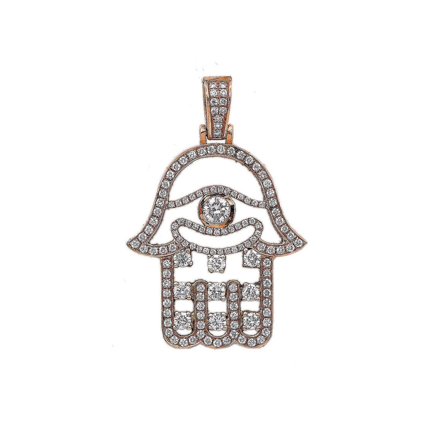 14K Rose Gold Diamond Hamsa Shaped Pendant