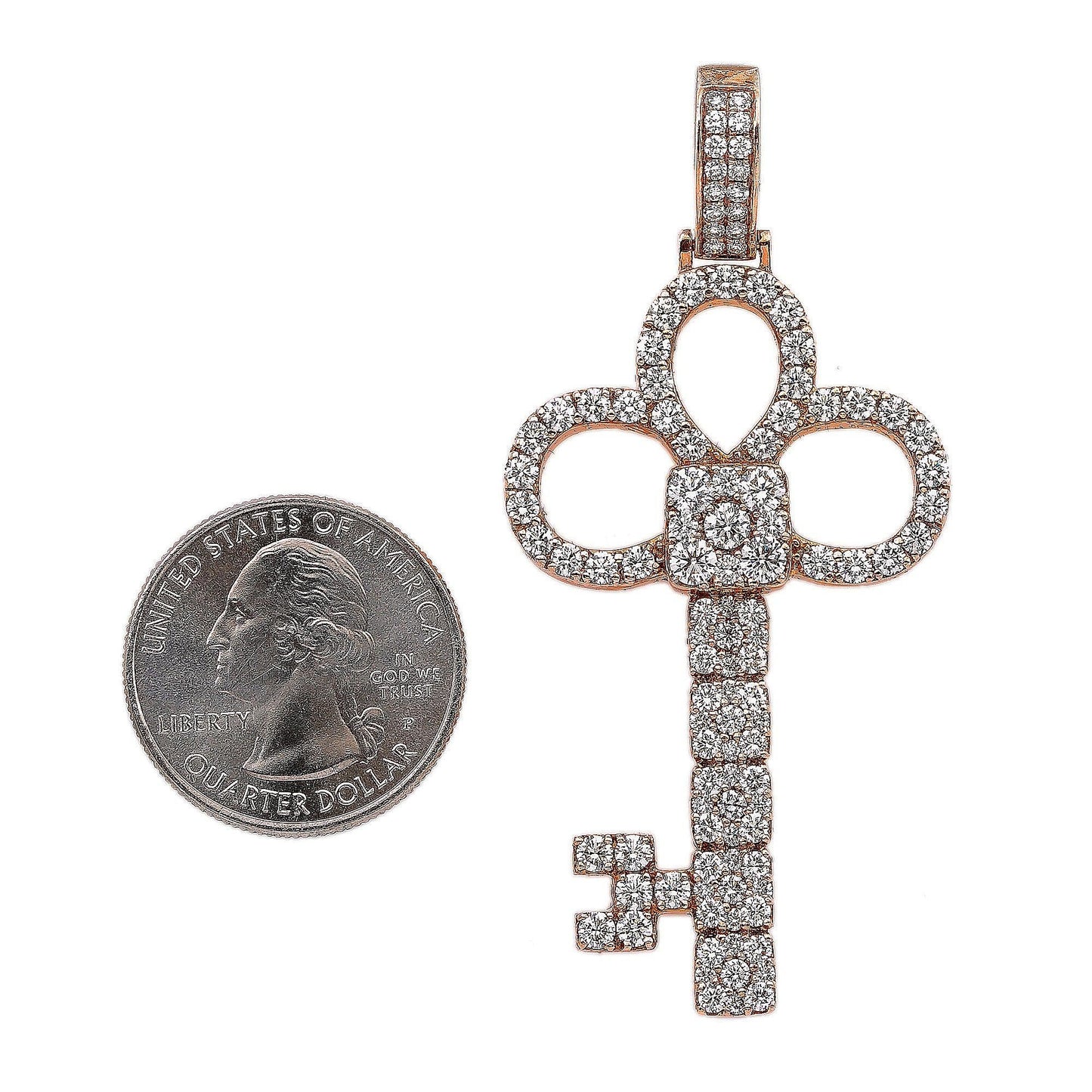 14K Rose Gold Diamond Key Shaped Pendant