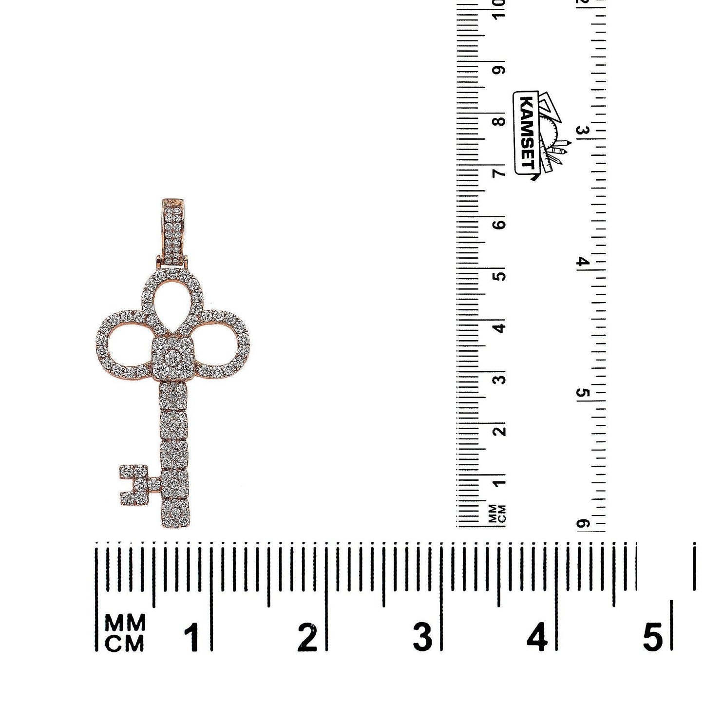 14K Rose Gold Diamond Key Shaped Pendant