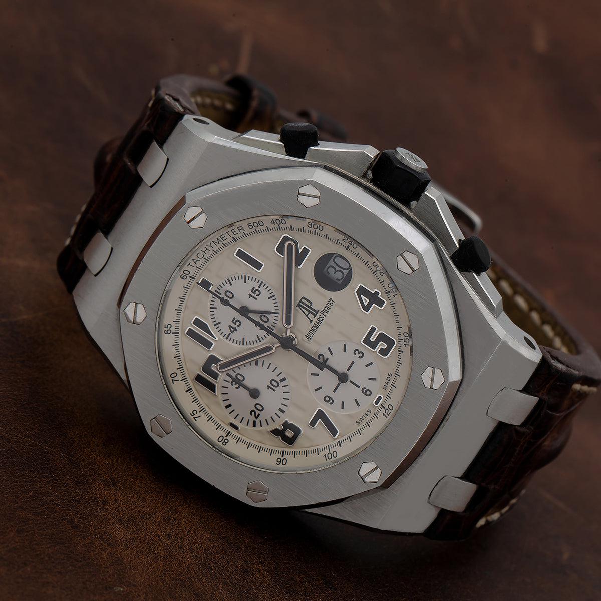 Audemars Piguet Royal Oak Offshore Safari 26170ST 42MM White Dial With Brown Leather Bracelet