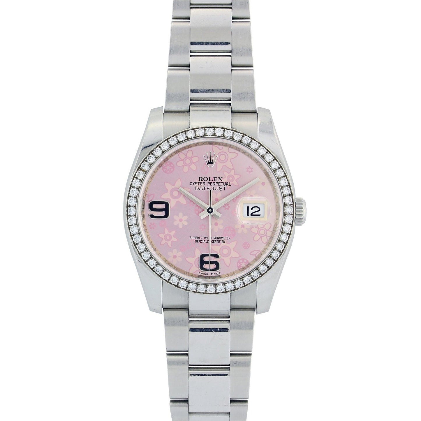 Rolex 36Mm Stainless Steel Datejust With White Gold Diamond Bezel 116244