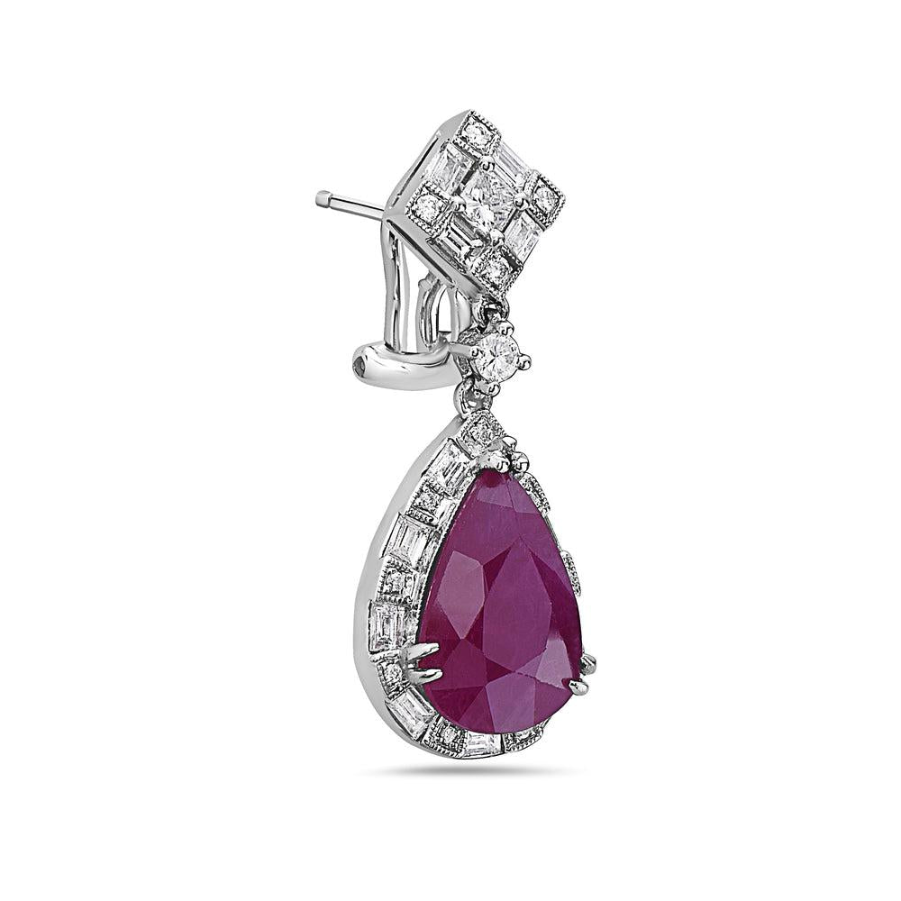 18K White Gold Ladies Earrings With White: 2.34 CTW Ruby: 9.00 CTW Diamonds