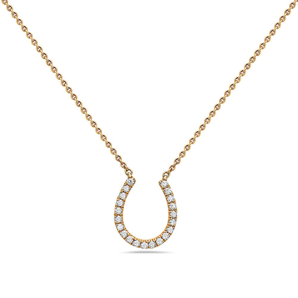 18K Yellow Gold Horseshoe Women's Necklace With 0.17 CT Diamonds