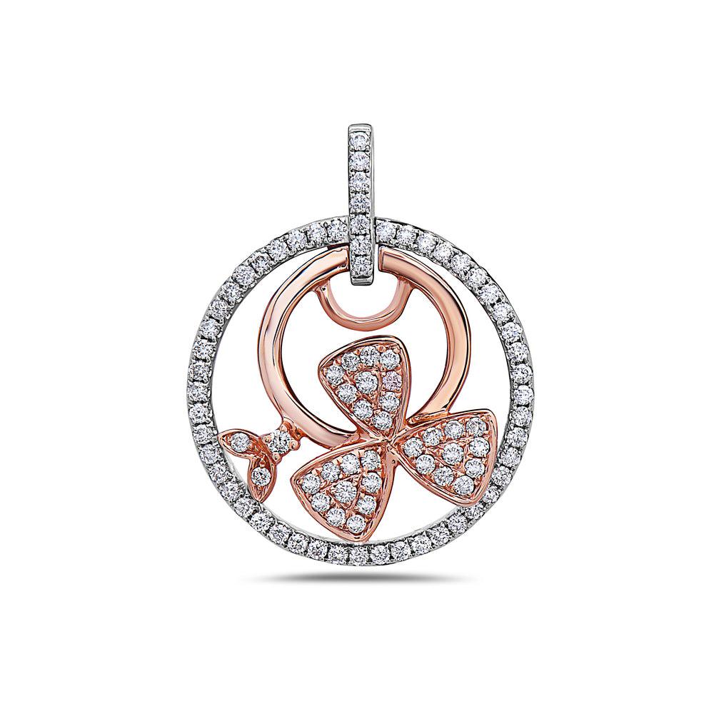 18K White and Rose Gold Floating Circles and Shapes Women's Pendant with 0.72CT Diamonds
