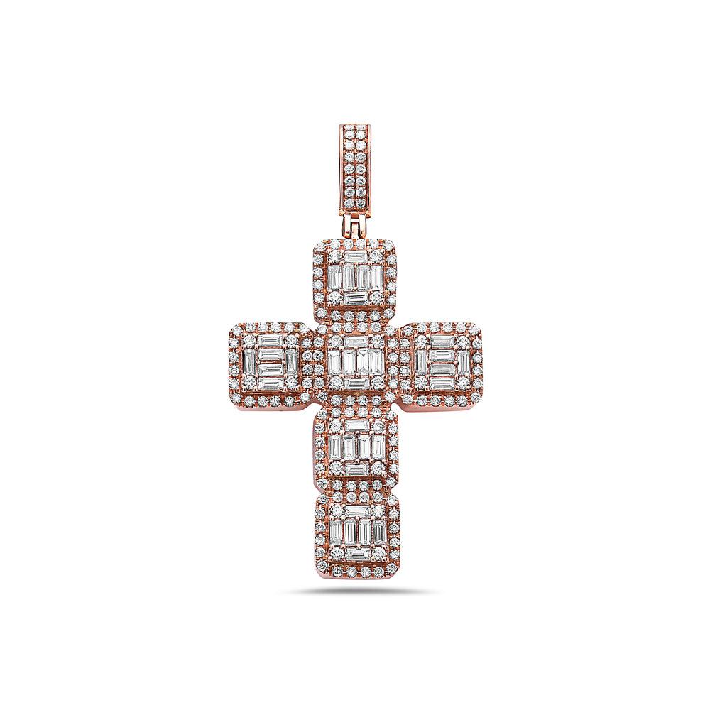 Unisex 14K Rose Gold Cross Pendant with 1.50CT Diamonds