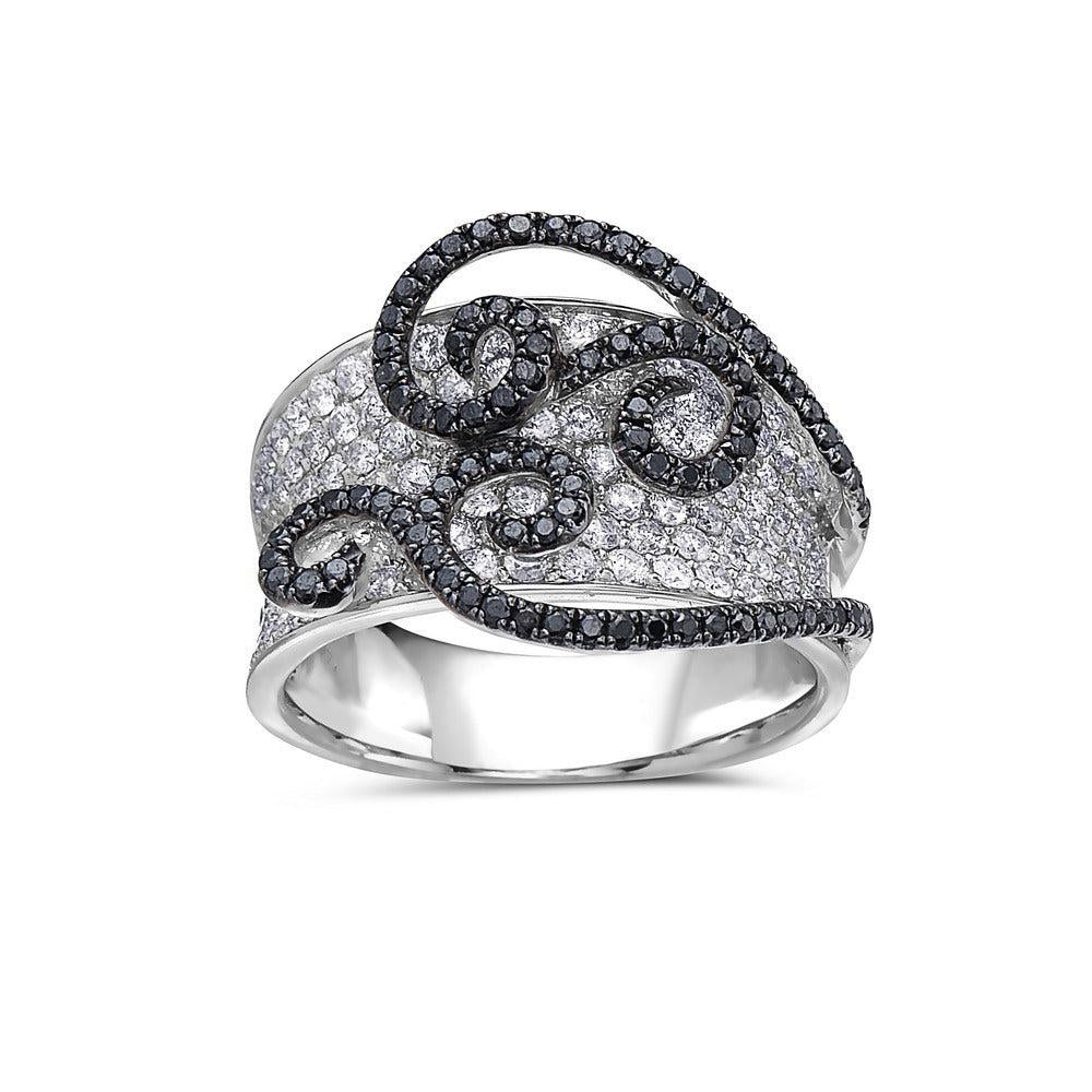 14K GOLD WHITE AND BLACK DIAMOND RIGHT HAND RING 2.61 CTW