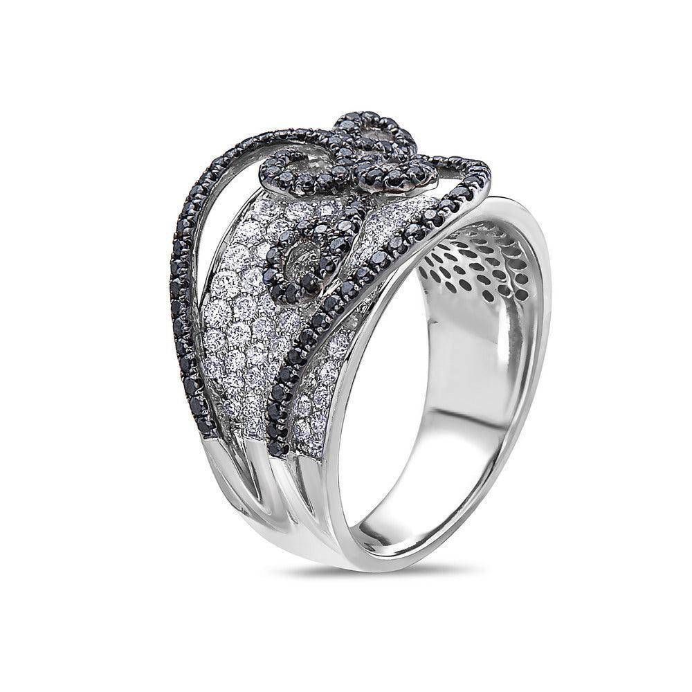 14K GOLD WHITE AND BLACK DIAMOND RIGHT HAND RING 2.61 CTW