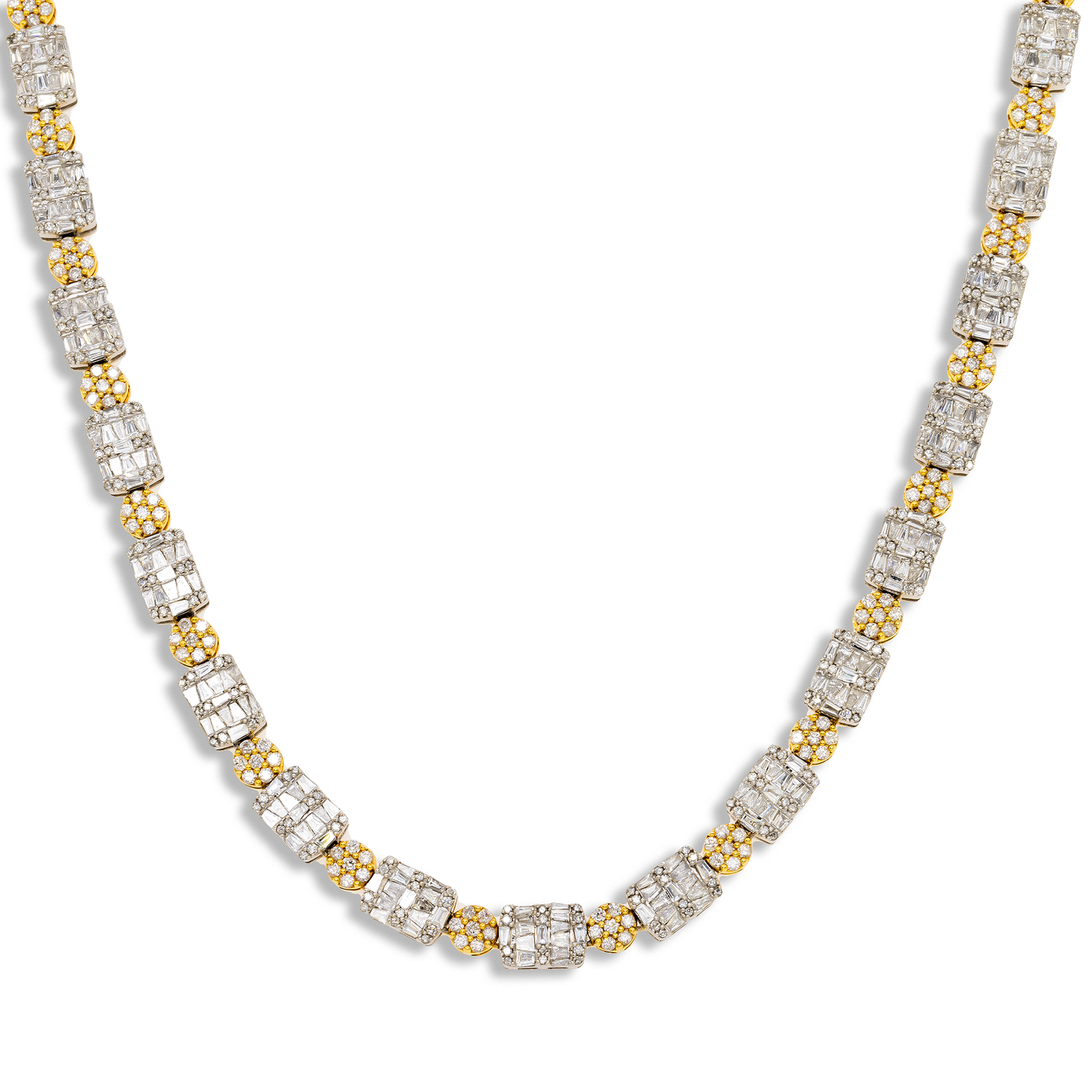 10K GOLD TWO TONE 6MM ROUND AND BAGUETTE DIAMOND BRACELET 15.21 CT