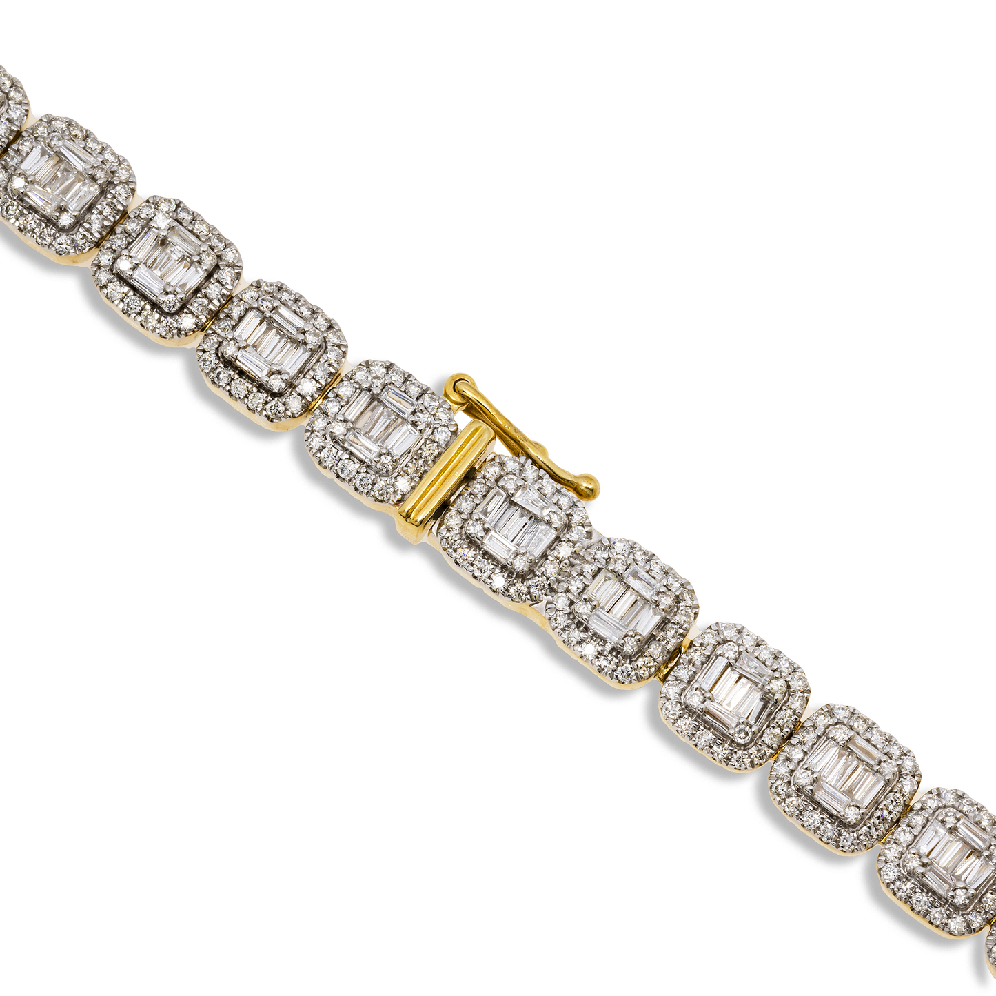 10K GOLD 7MM BAGUETTE DIAMOND CLUSTER CHAIN 16.75 CTW