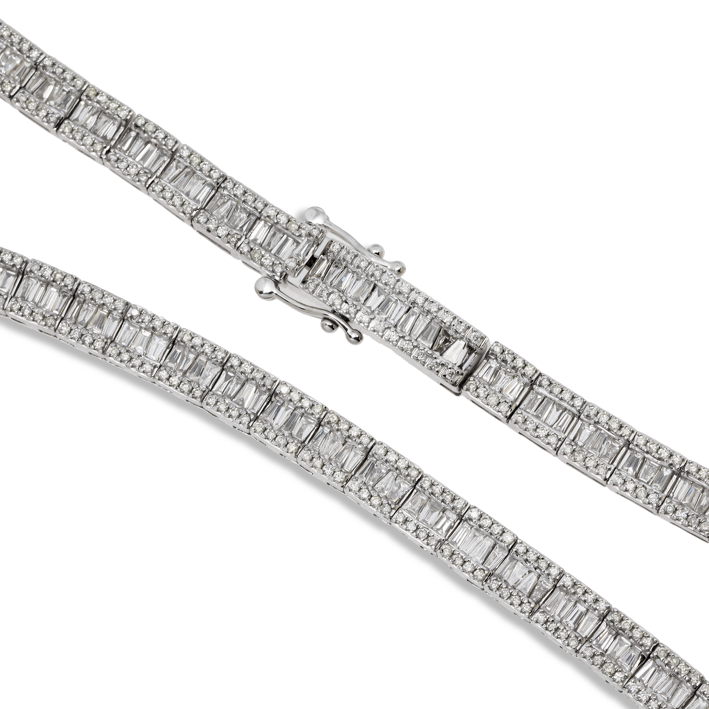14K GOLD BAGUETTE CLUSTER AND ROUND DIAMOND CHAIN 10.50 CT