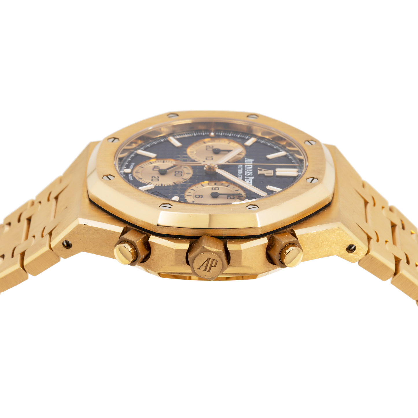 AUDEMARS PIGUET ROYAL OAK CHRONOGRAPH 26331OR 41MM BLACK DIAL WITH ROSE GOLD BRACELET.