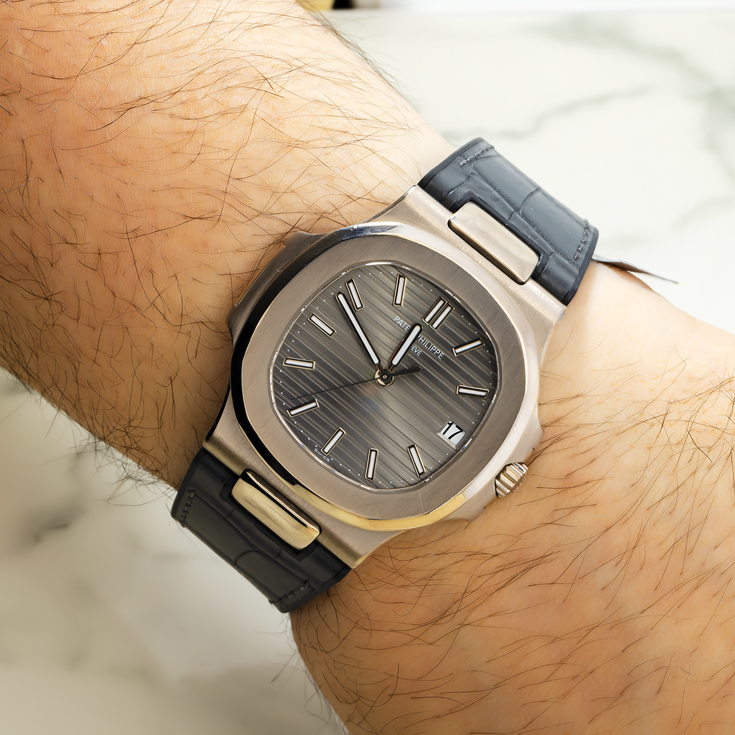 Patek Philippe Nautilus 5711 40MM Silver Dial With Leather Bracelet