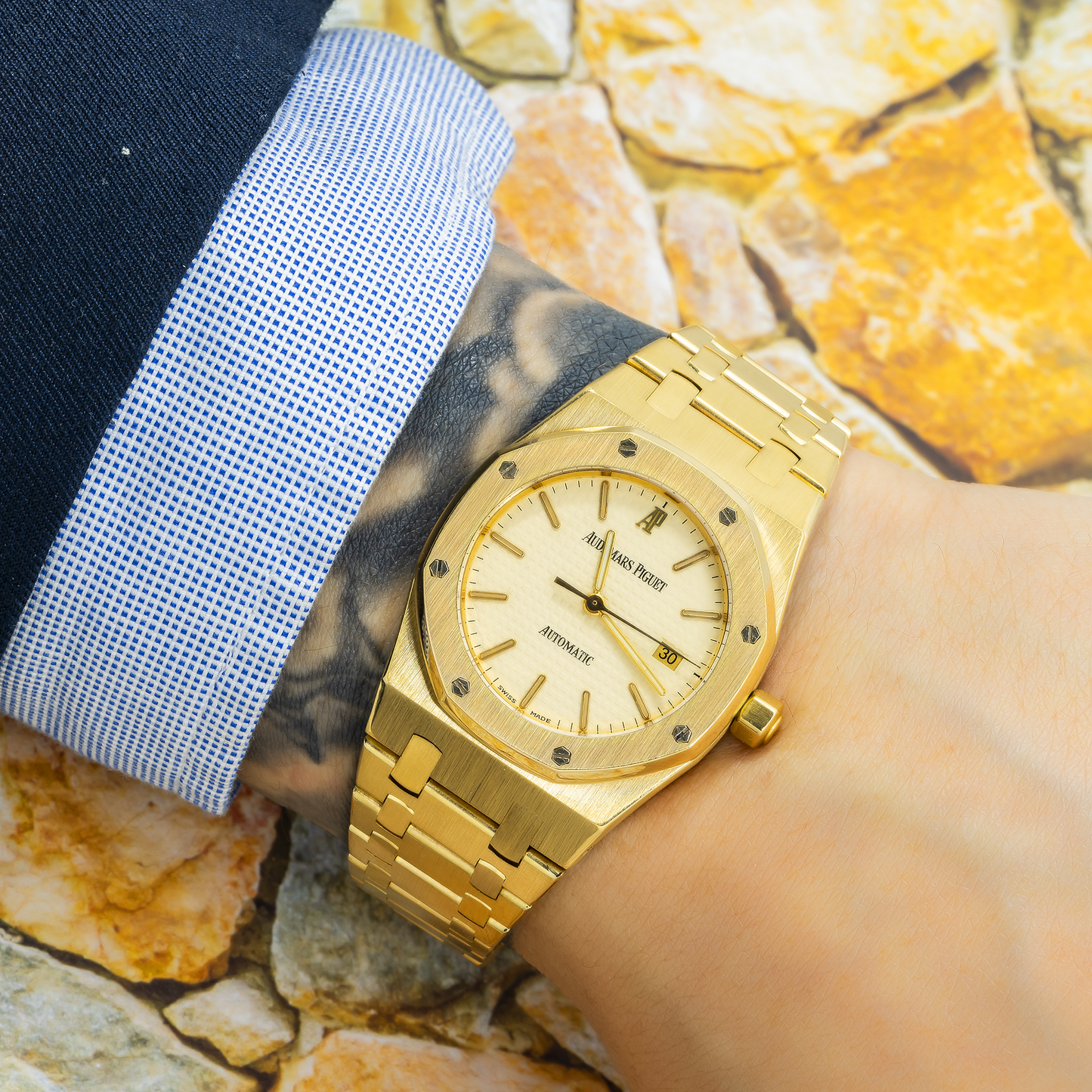 Audemars Piguet Royal Oak 15000BA 33MM Gold Tapisserie Dial With Yellow Gold Bracelet