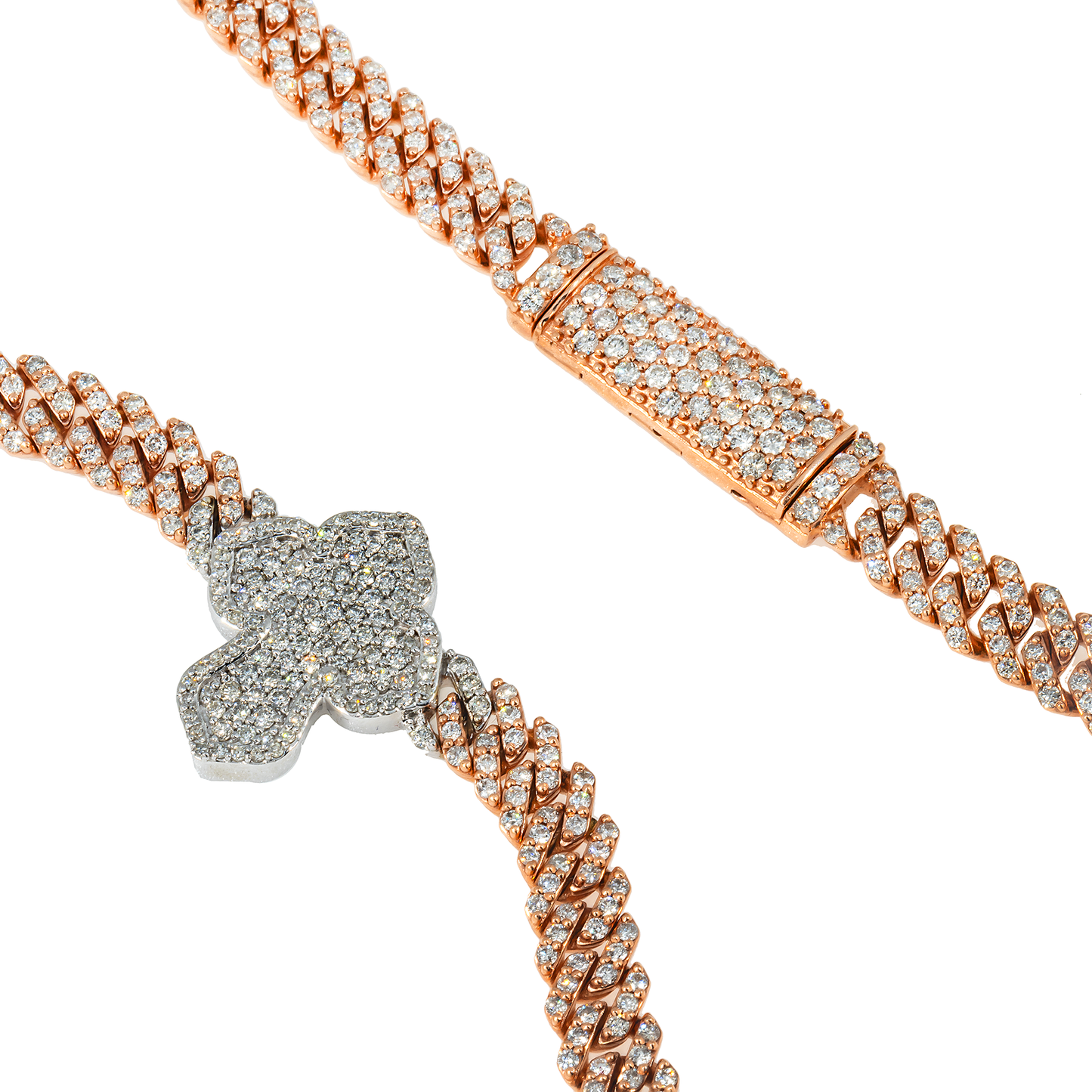 10K GOLD TWO TONE DIAMOND 7MM CUBAN LINK CROSS CHAIN 12.35 CT