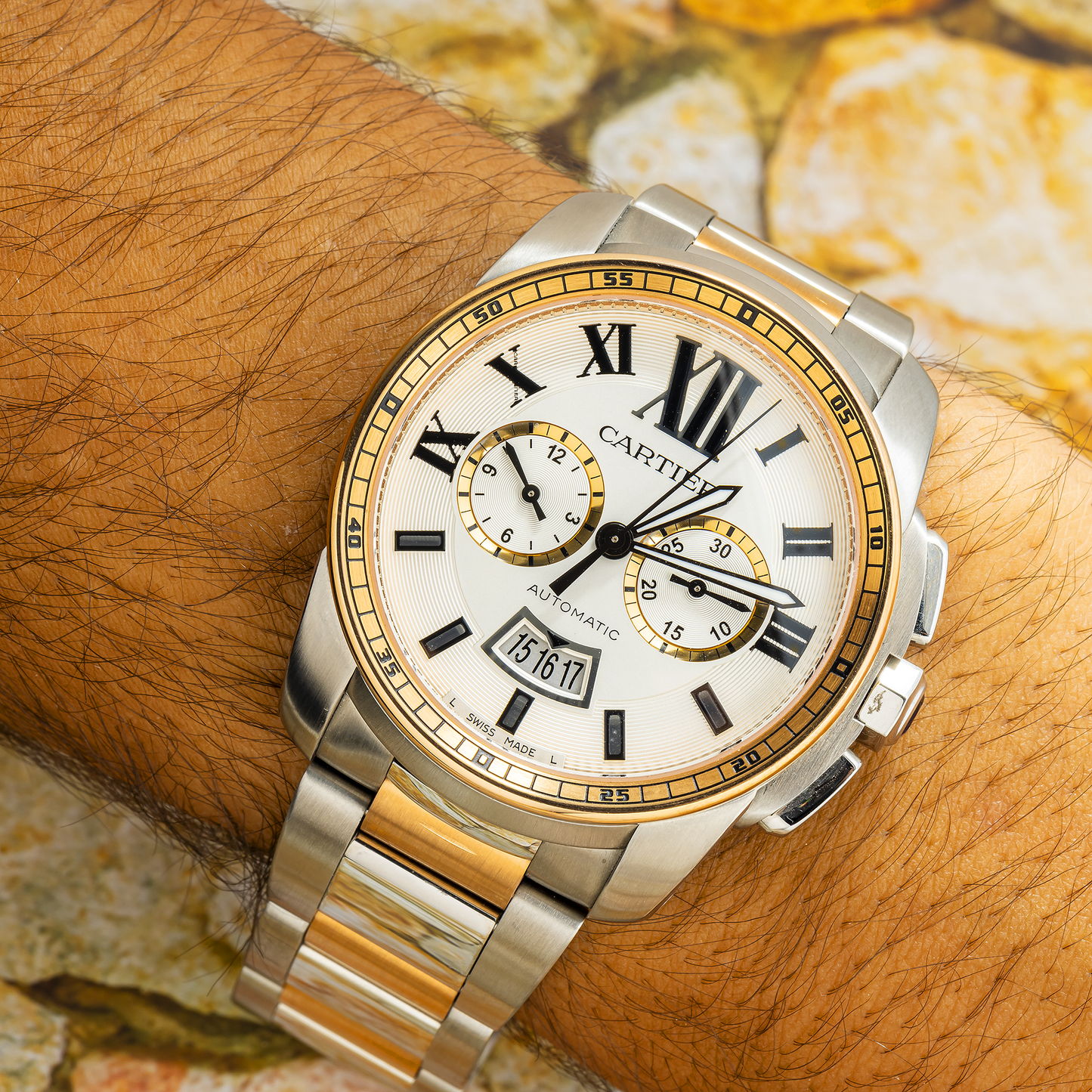 Cartier Calibre de Cartier W710042 42MM White Dial Dial With Stainless Steel And Rose Gold Bracelet