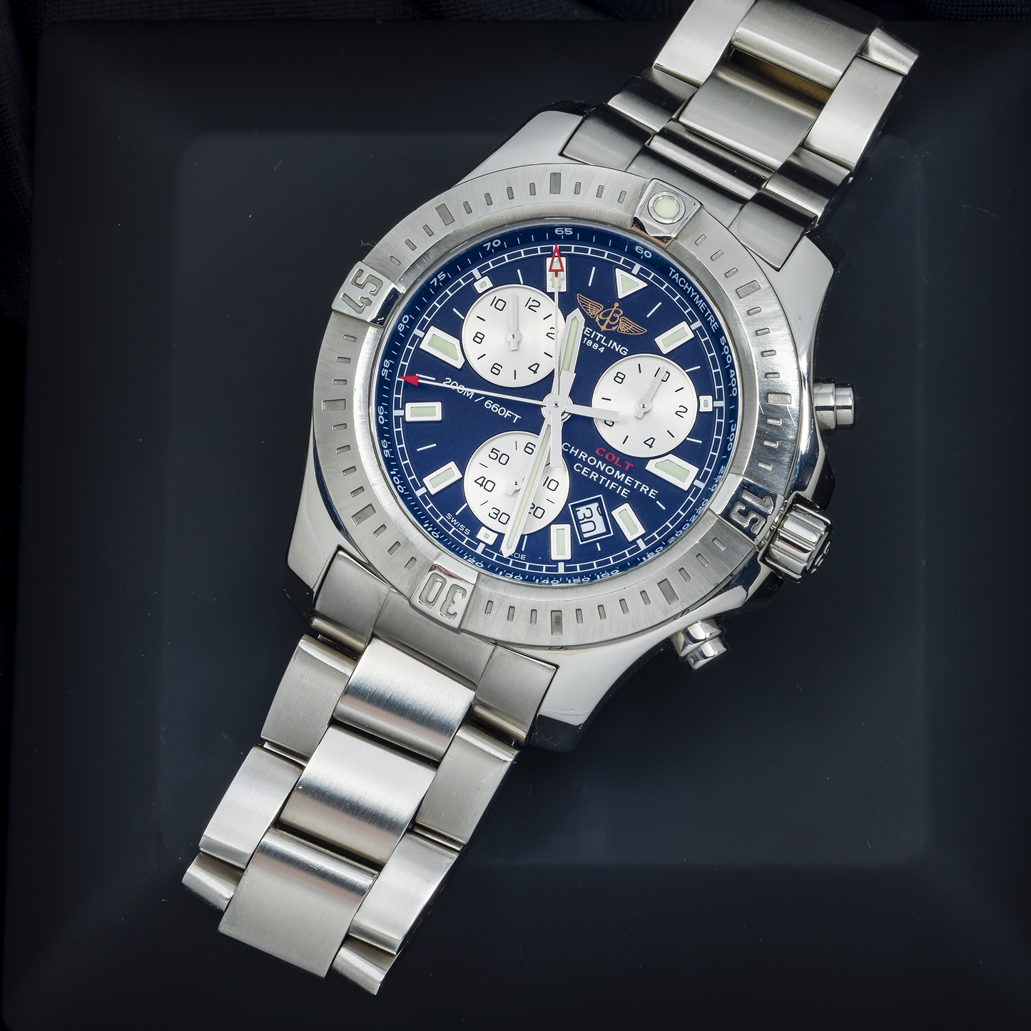 Breitling Colt Chronograph A73388 44MM Black Stick Dial With Stainless Steel Bracelet