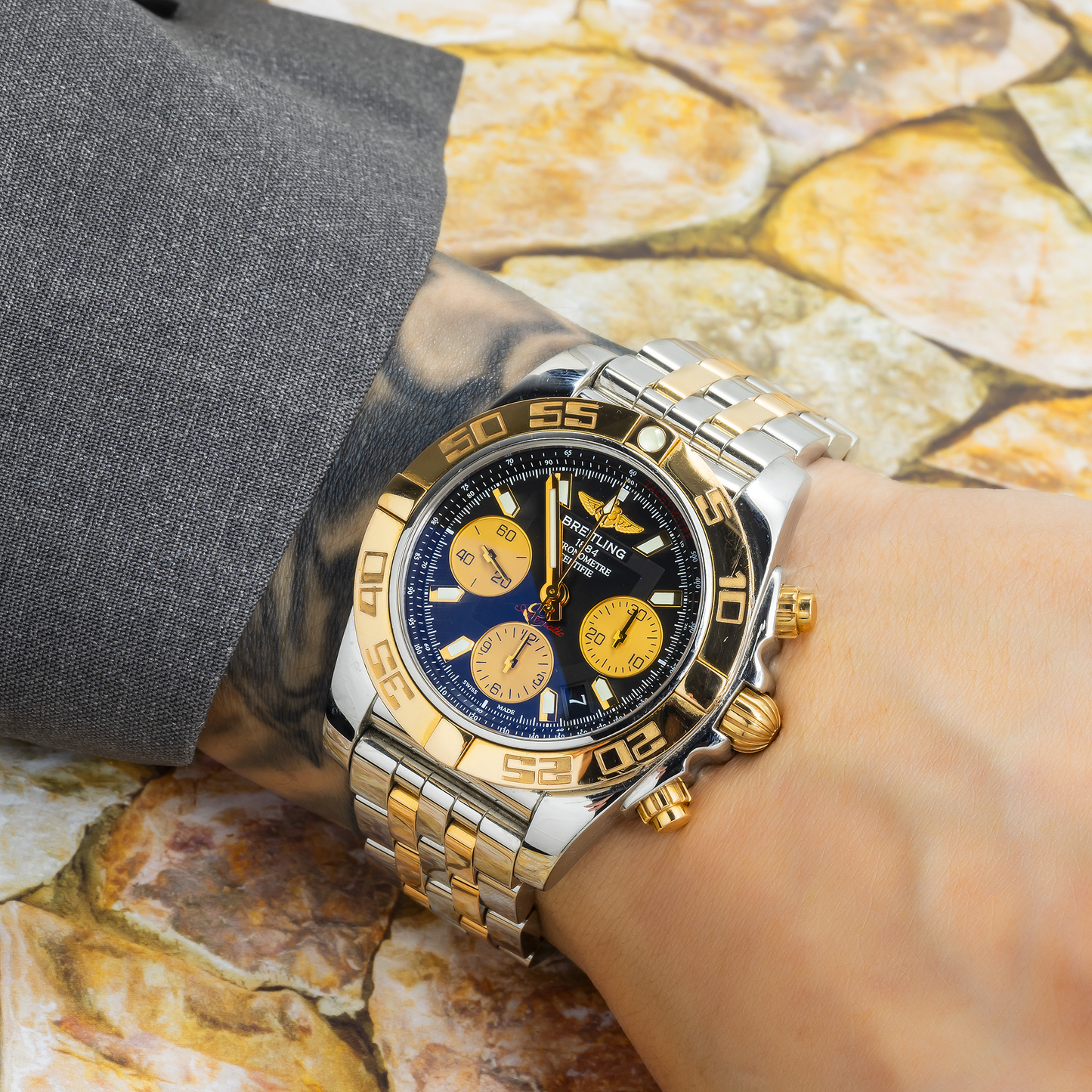 Breitling Chronomat CB0140 41MM Black Baton Dial With Two Tone Pilot Bracelet