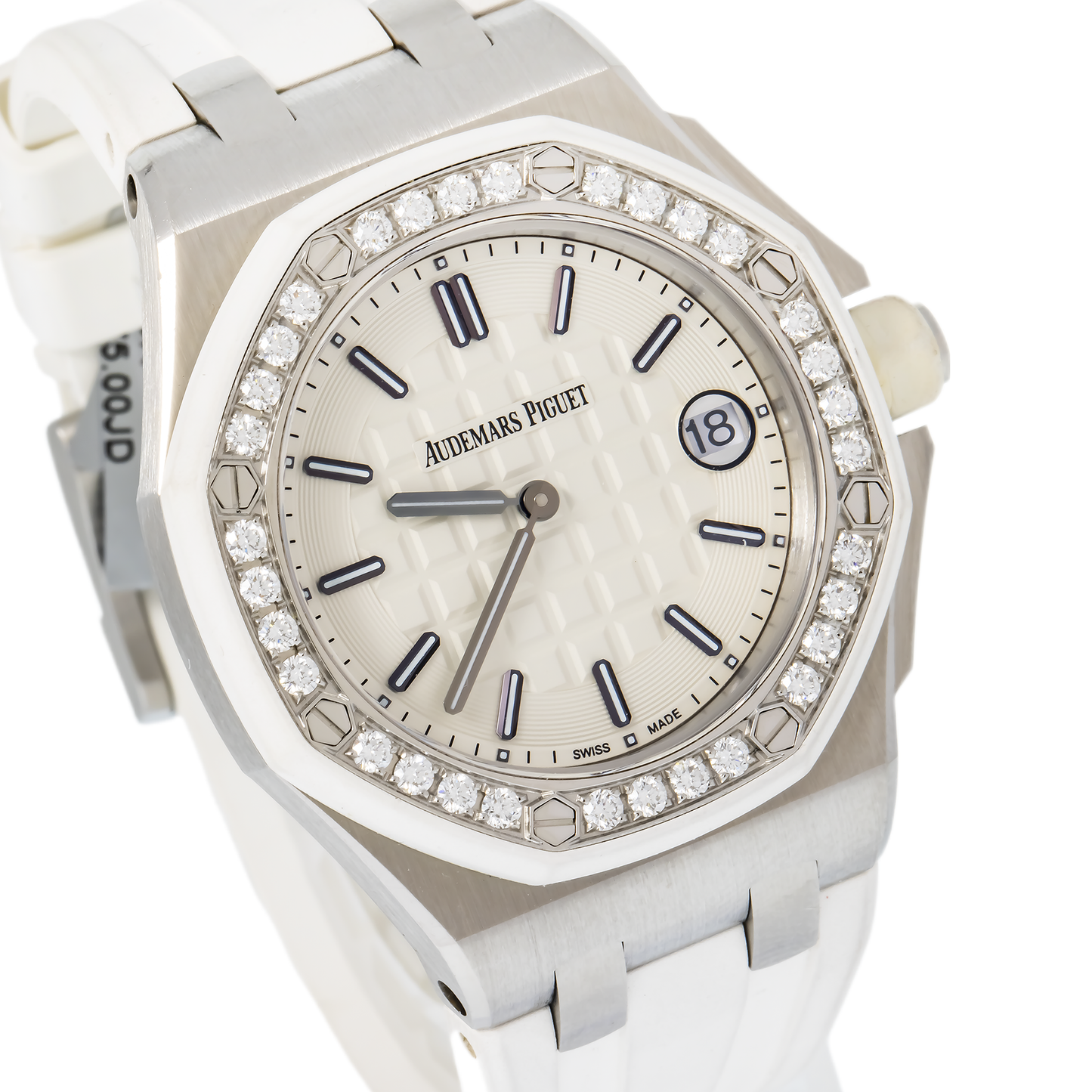Audemars Piguet 67540SK.ZZ.A010CA.01 Royal Oak Offshore Quartz 37mm White Index Diamond Bezel Stainless Steel Rubber Automatic