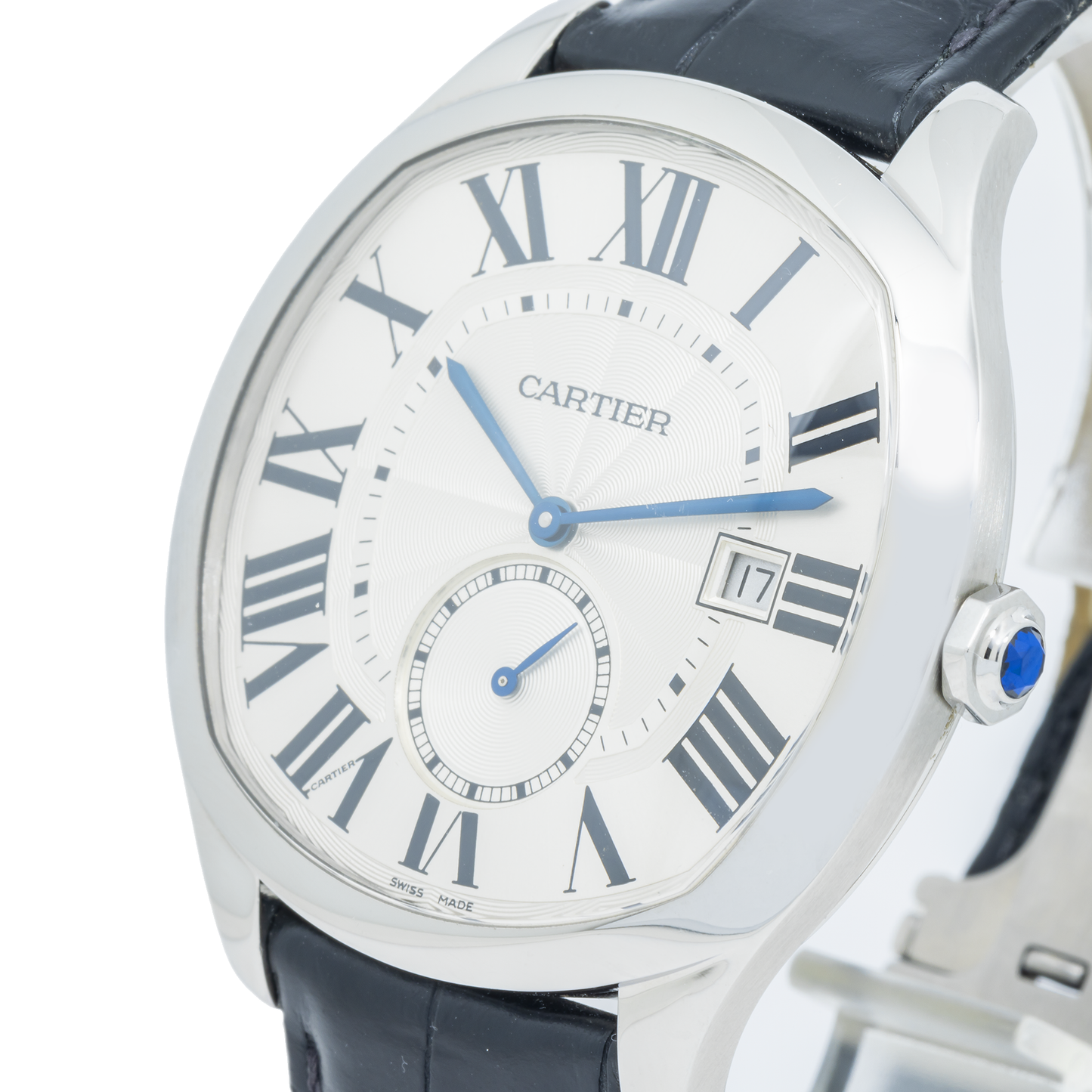 Cartier Drive WSNM0004 41MM Silver Guilloche Dial With Black Alligator Strap