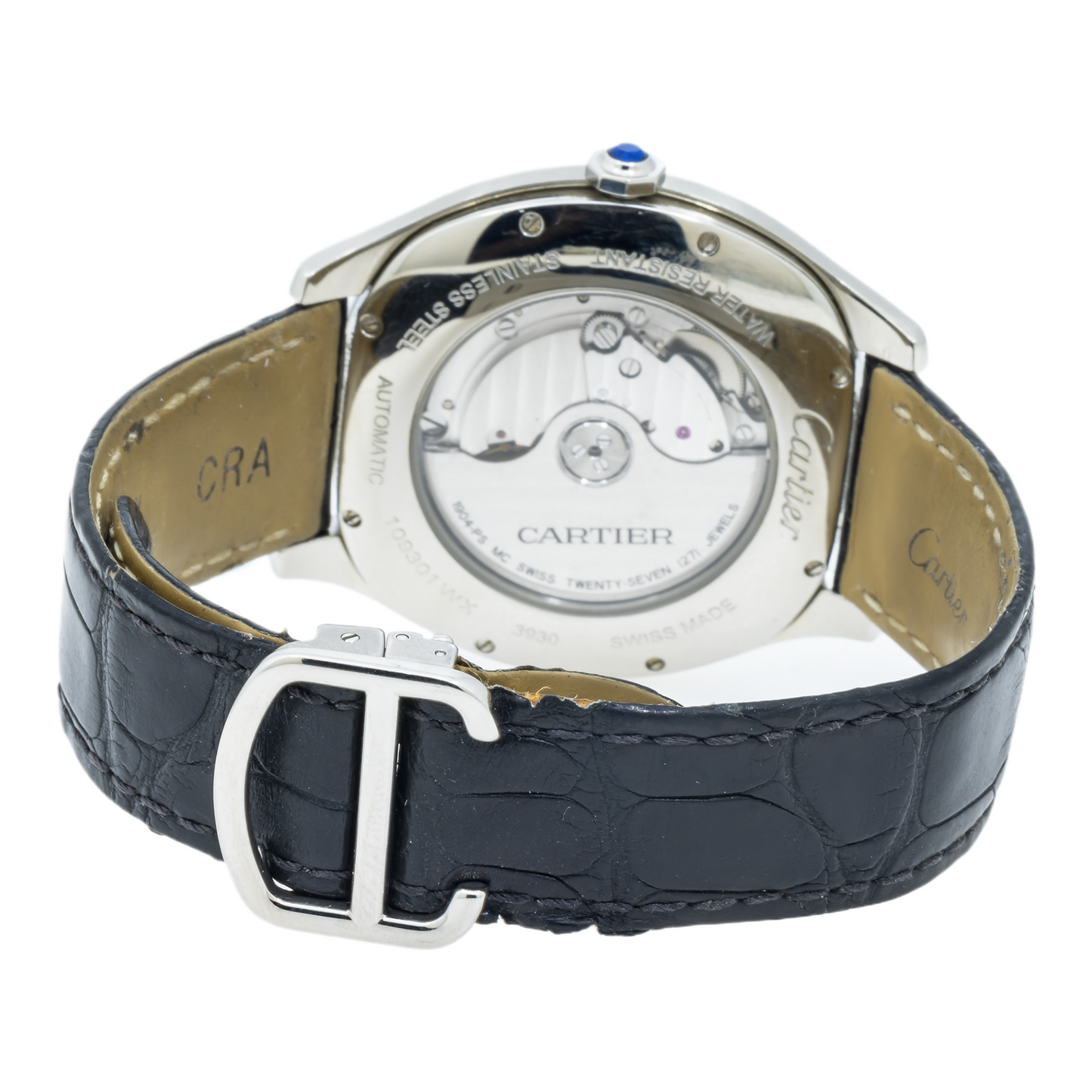 Cartier Drive WSNM0004 41MM Silver Guilloche Dial With Black Alligator Strap