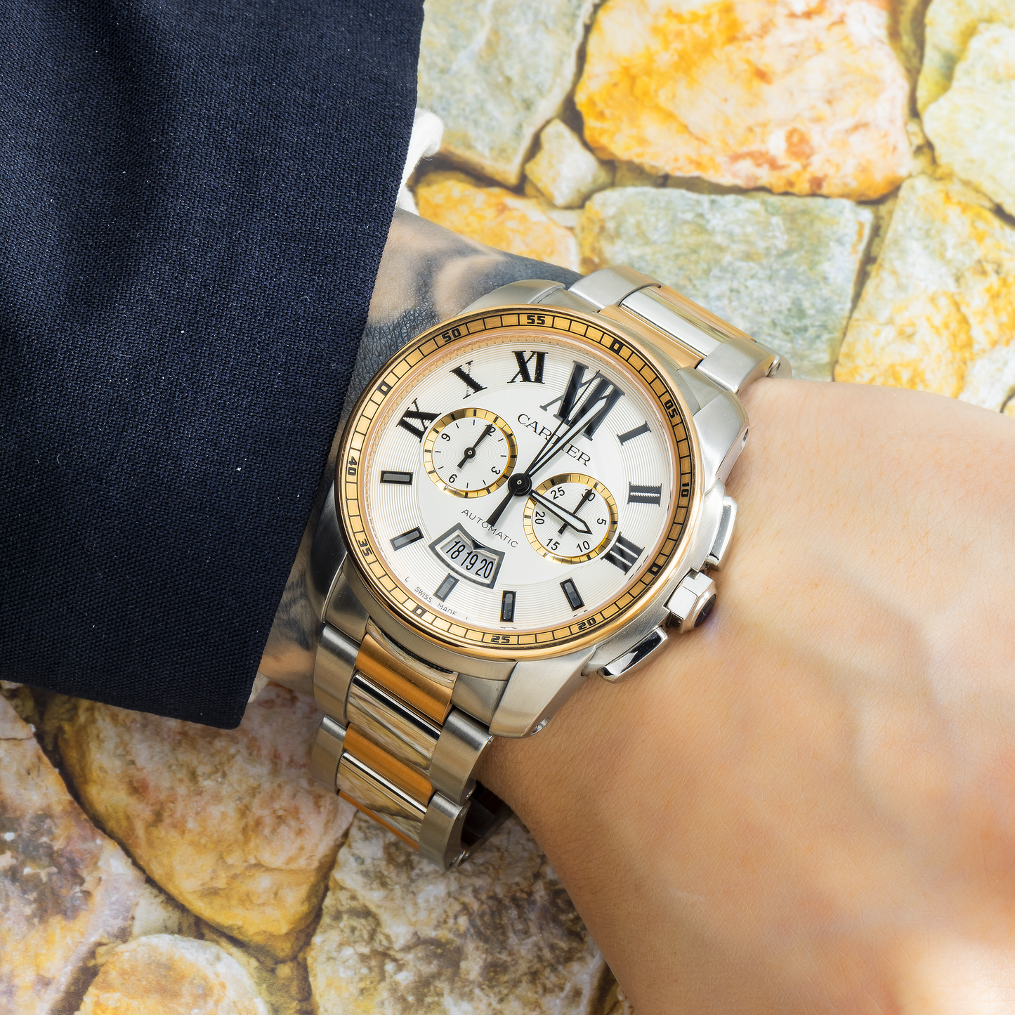 Cartier Calibre de Cartier W710042 42MM White Dial Dial With Stainless Steel And Rose Gold Bracelet