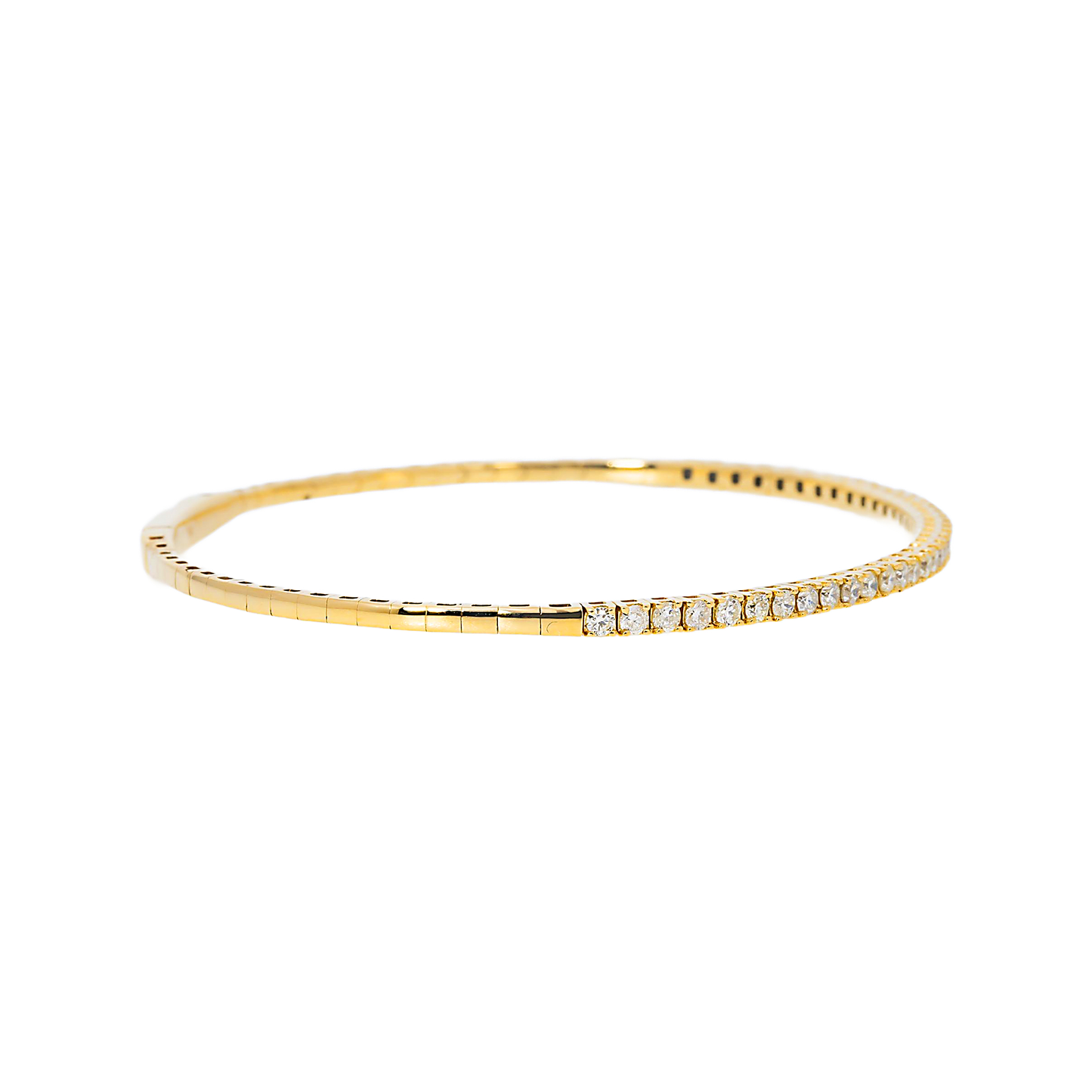14K GOLD ROUND DIAMONDS THIN BANGLE BRACELET 1.10 CT