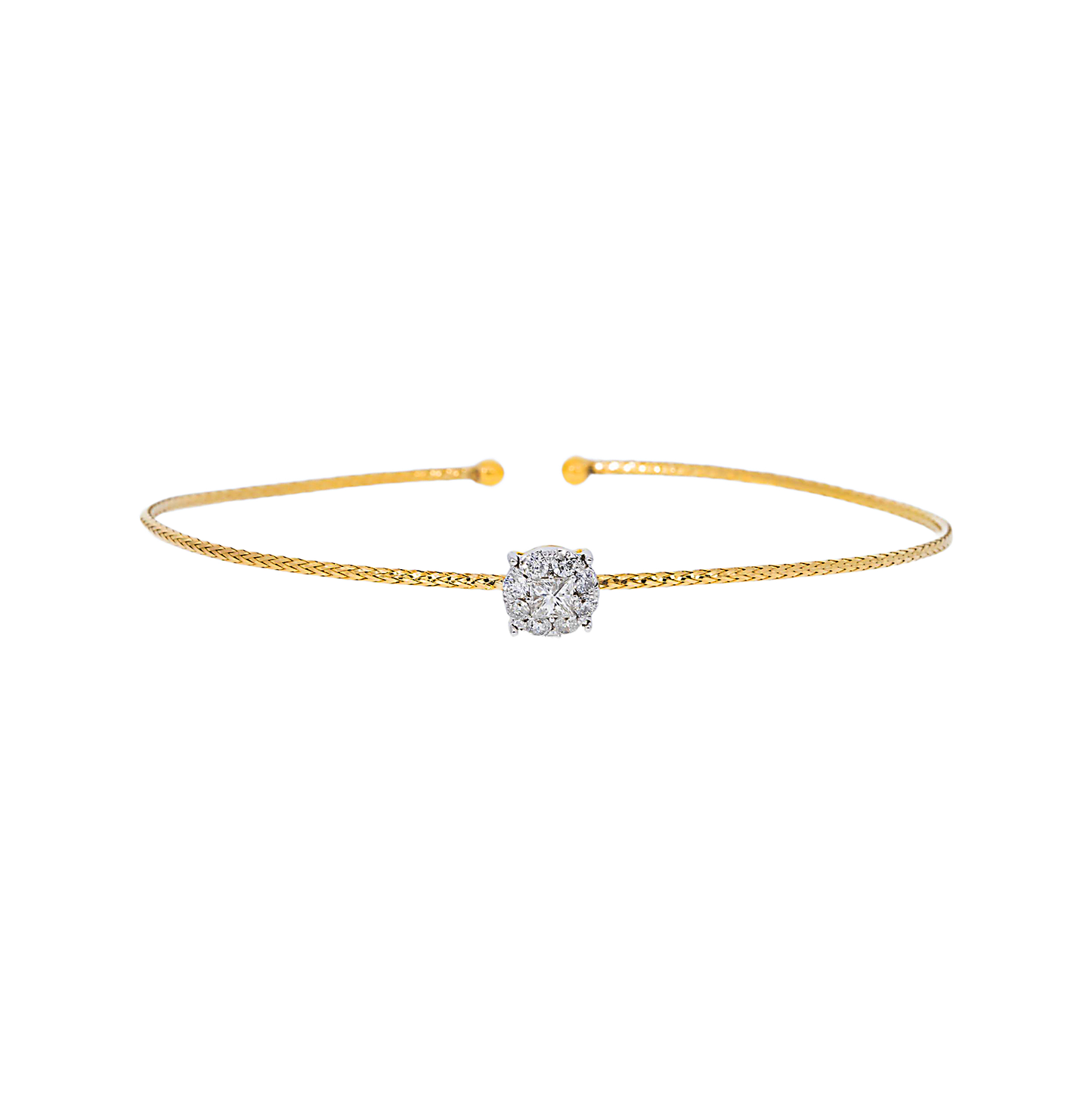 14K GOLD ROUND DIAMOND CLUSTER THIN OPEN BANGLE BRACELET 0.55 CT