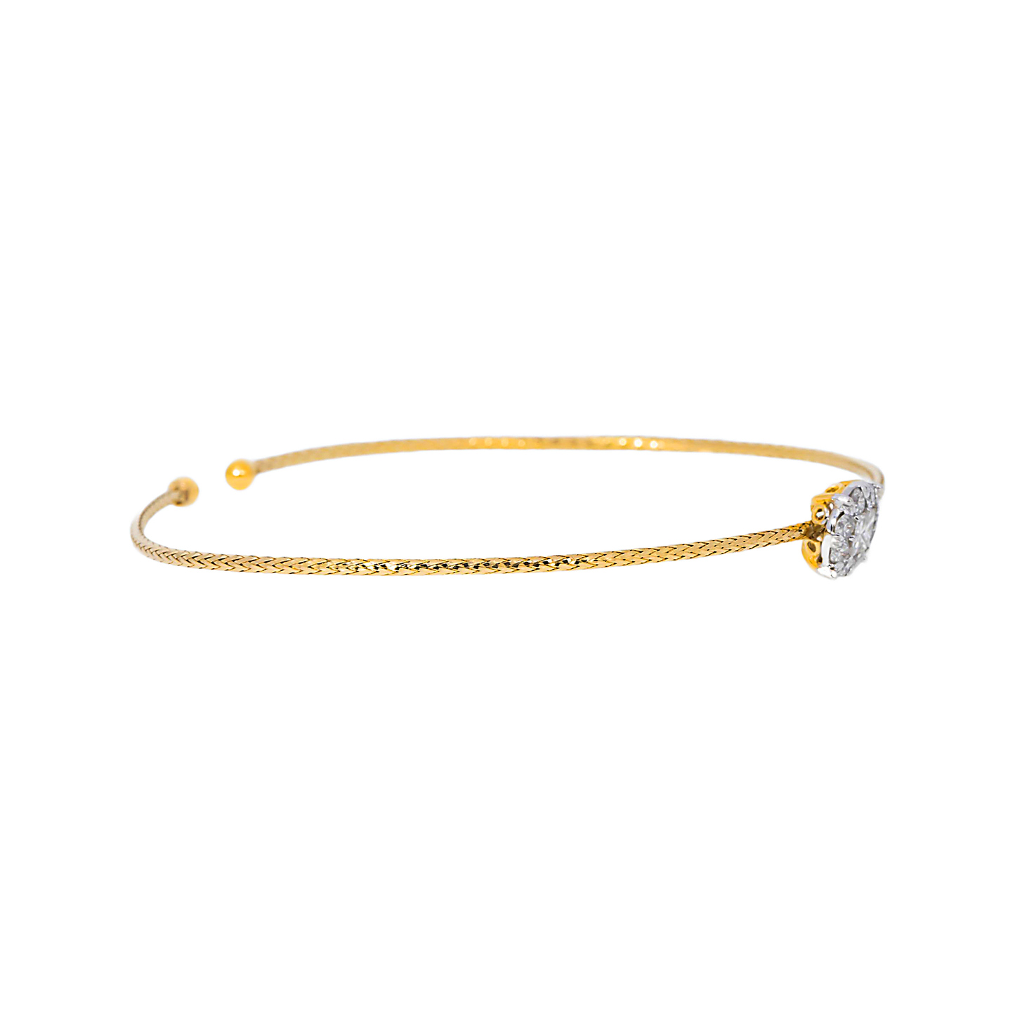 14K GOLD ROUND DIAMOND CLUSTER THIN OPEN BANGLE BRACELET 0.55 CT