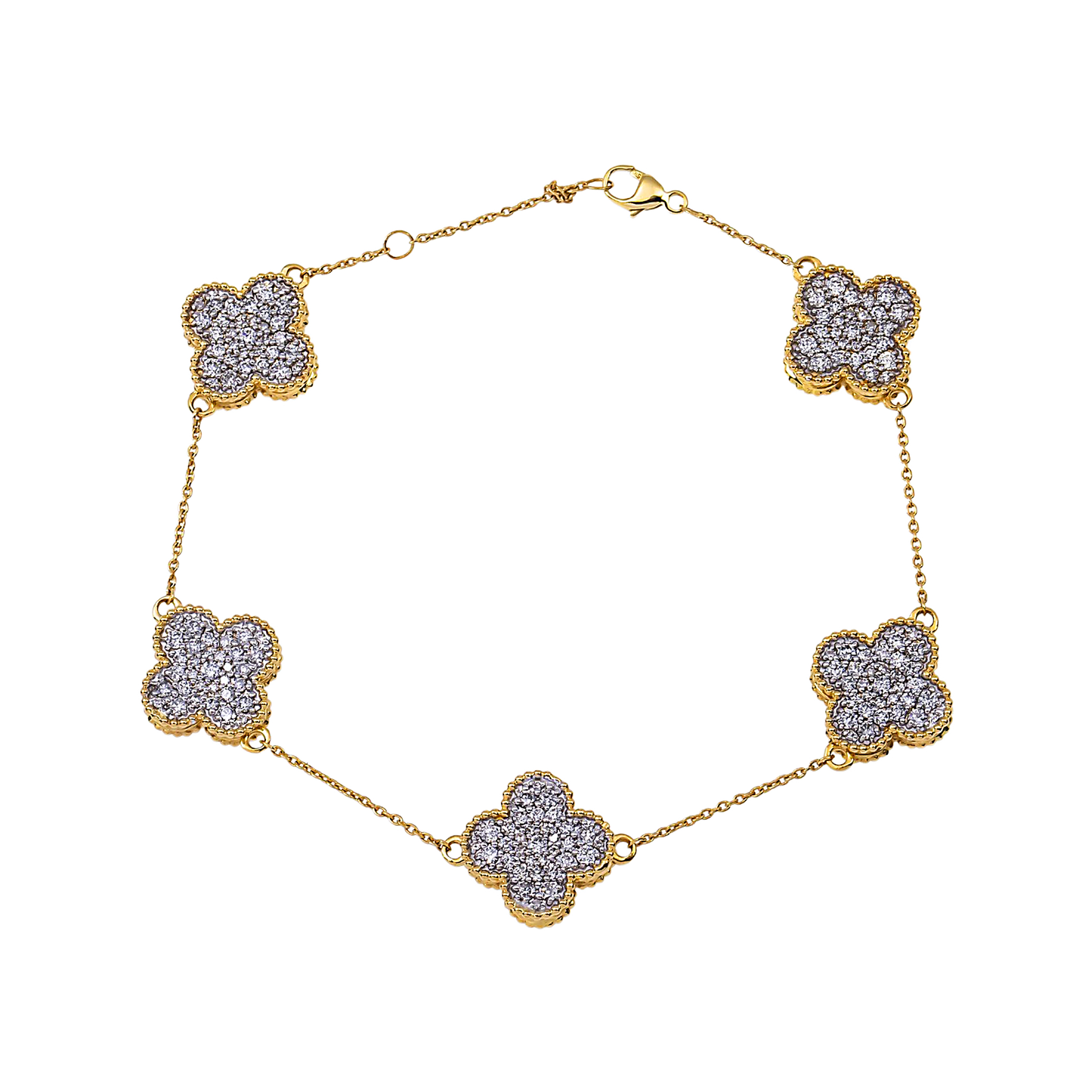 14K GOLD ROUND DIAMOND CLOVER CHAIN BRACELET 3.45 CT
