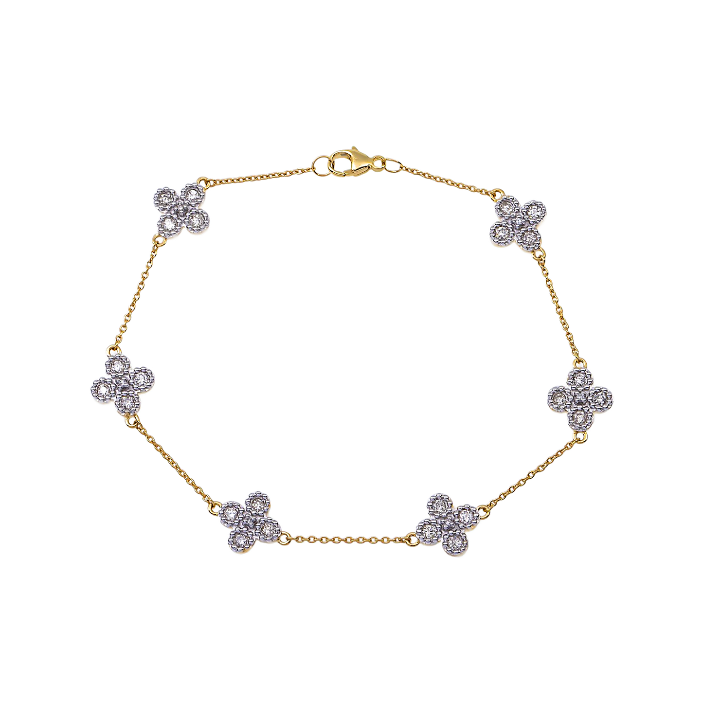 14K GOLD ROUND DIAMOND CLOVER CHAIN BRACELET 0.57 CT