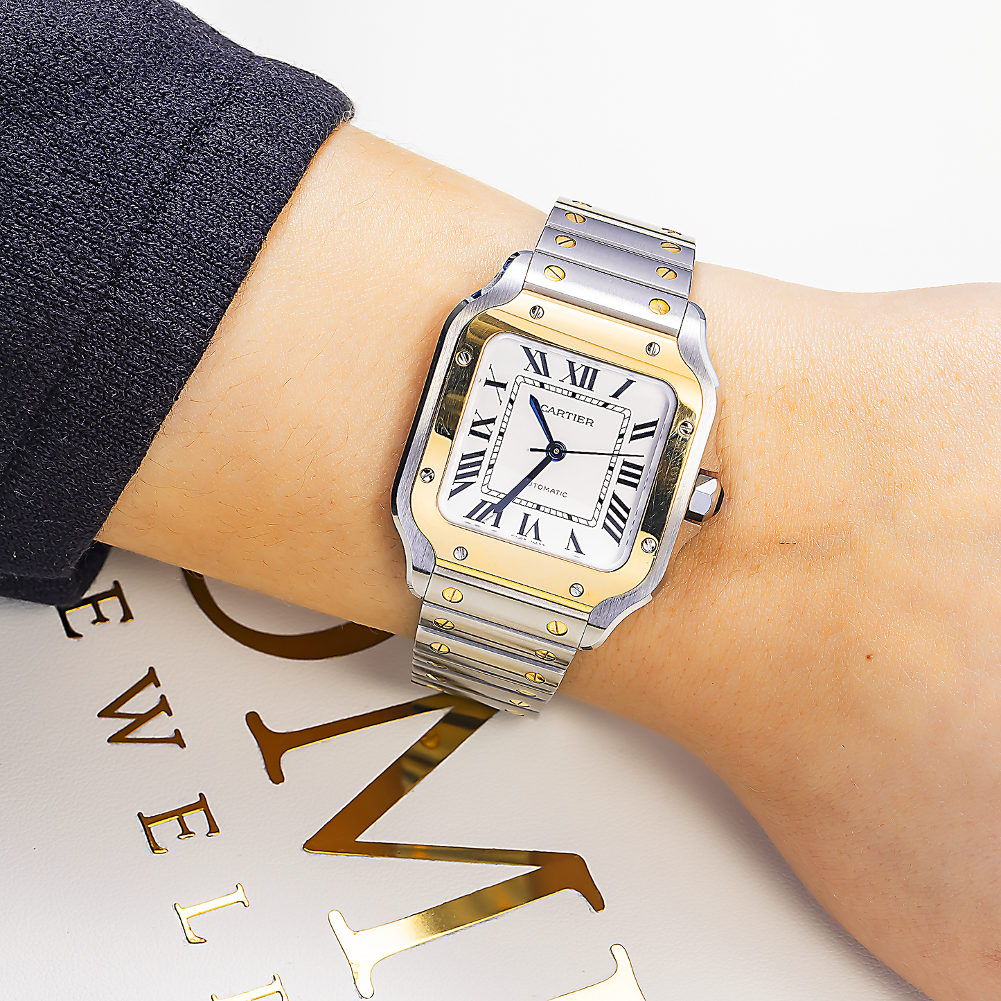 CARTIER SANTOS W2SA0007 35.1MM SILVERED OPALINE DIAL WITH TWO TONE BRACELET